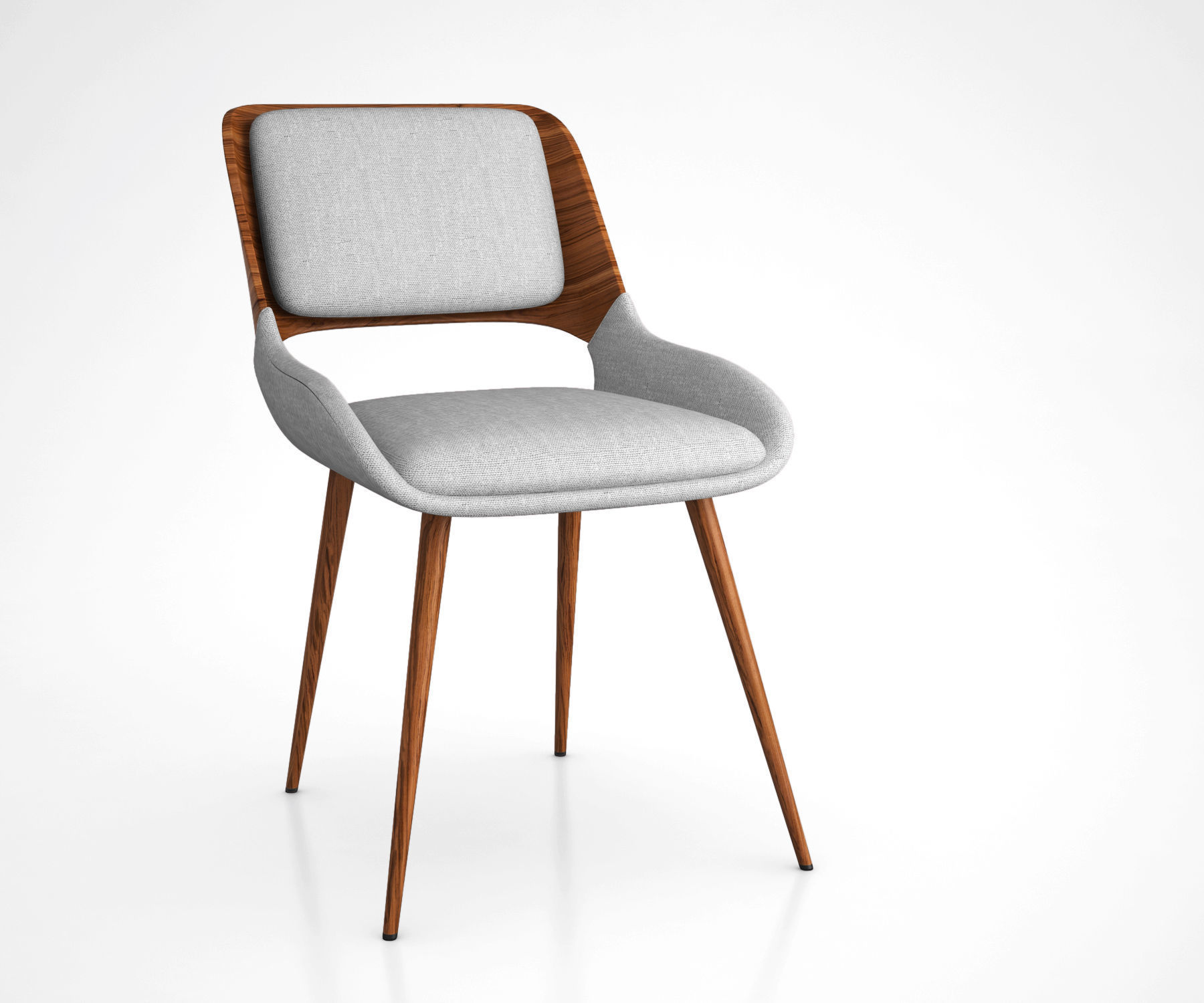 Panda Mid-Century Dining Chair in Walnut Wood and Gray Fabric