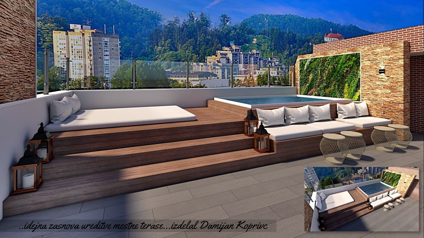 roof top lounge with water pool 3d model Low-poly 3D model