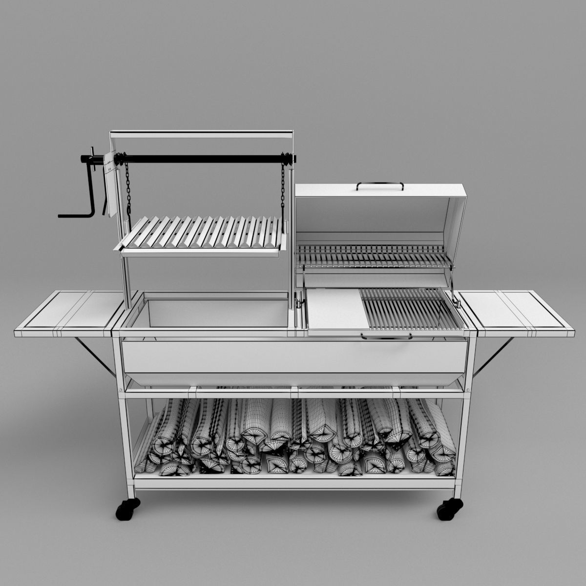 Grill with firewood 3D model CGTrader