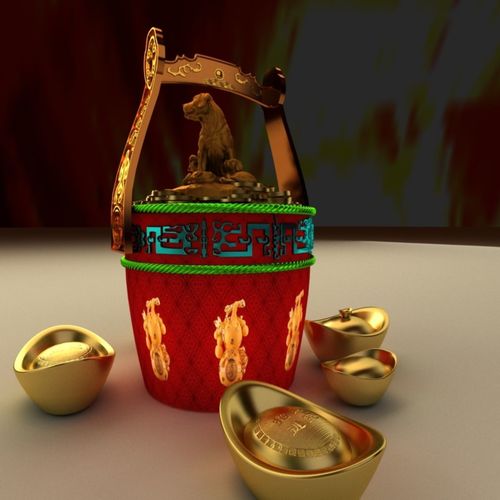 Chinese Gold Ingot Bucket Model Chinese Gold Ingot Bucket Model Max Obj Mtl 1