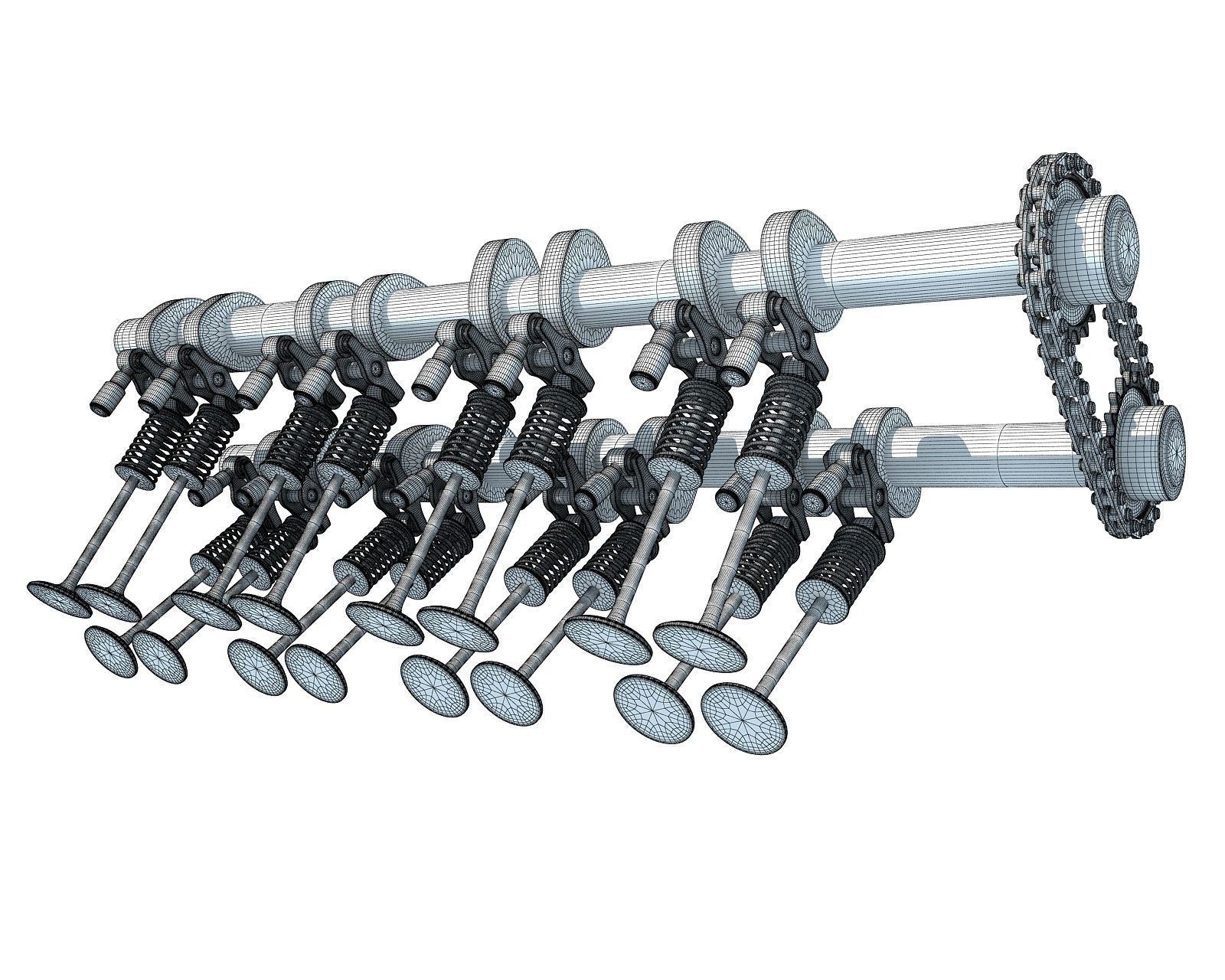 Camshaft and Engine Valves 3D model CGTrader