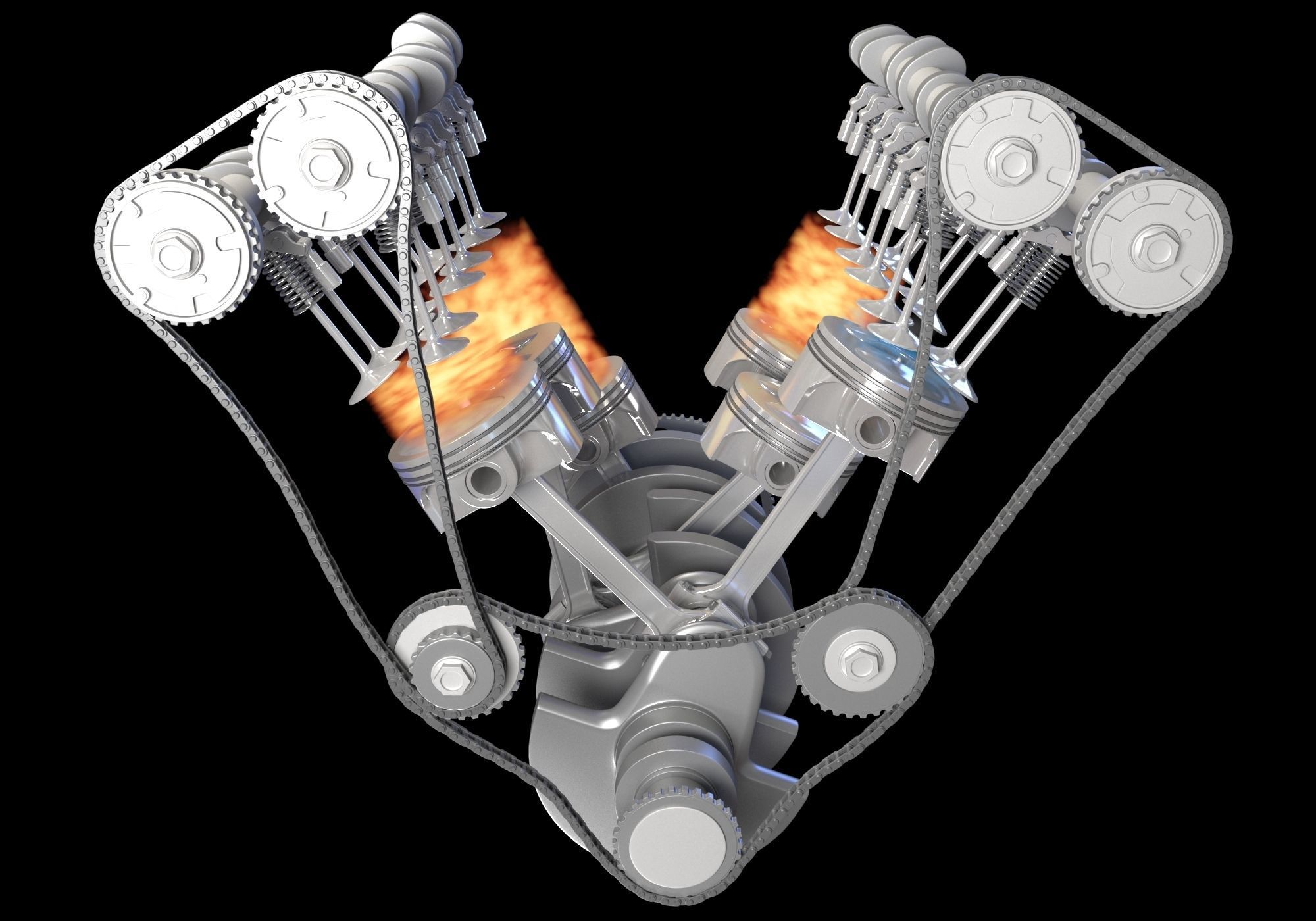 Internal V6 Engine Animation 3D model animated rigged CGTrader
