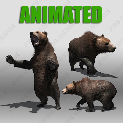 Grizzly Bear Animated Low-poly  3D model