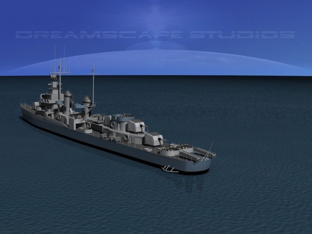Fletcher Class Destroyer DD514 USS Thatcher 3D model rigged CGTrader