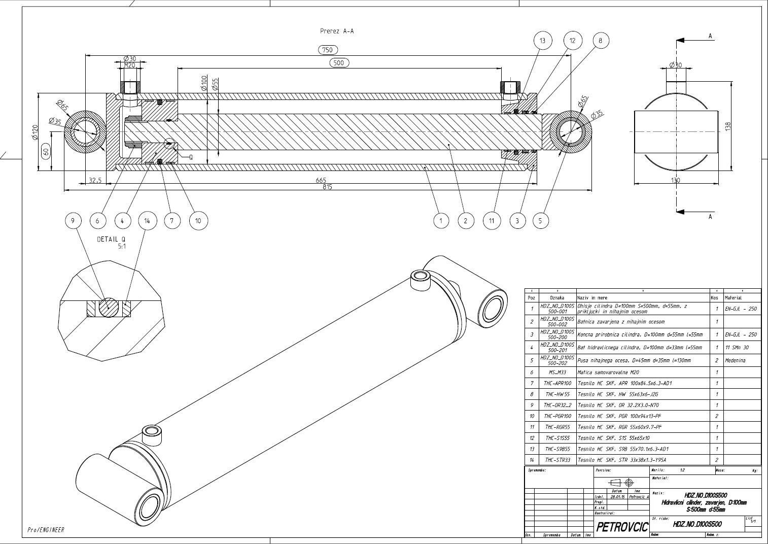 3D model Hydraulic Cylinder D100 S500 CGTrader