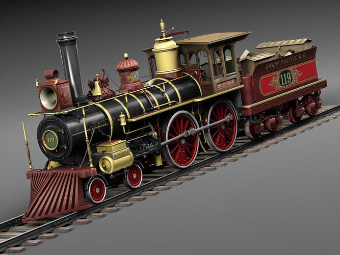 Union Pacific 119 Steam Train 1868 3D Model MAX OBJ 3DS ...