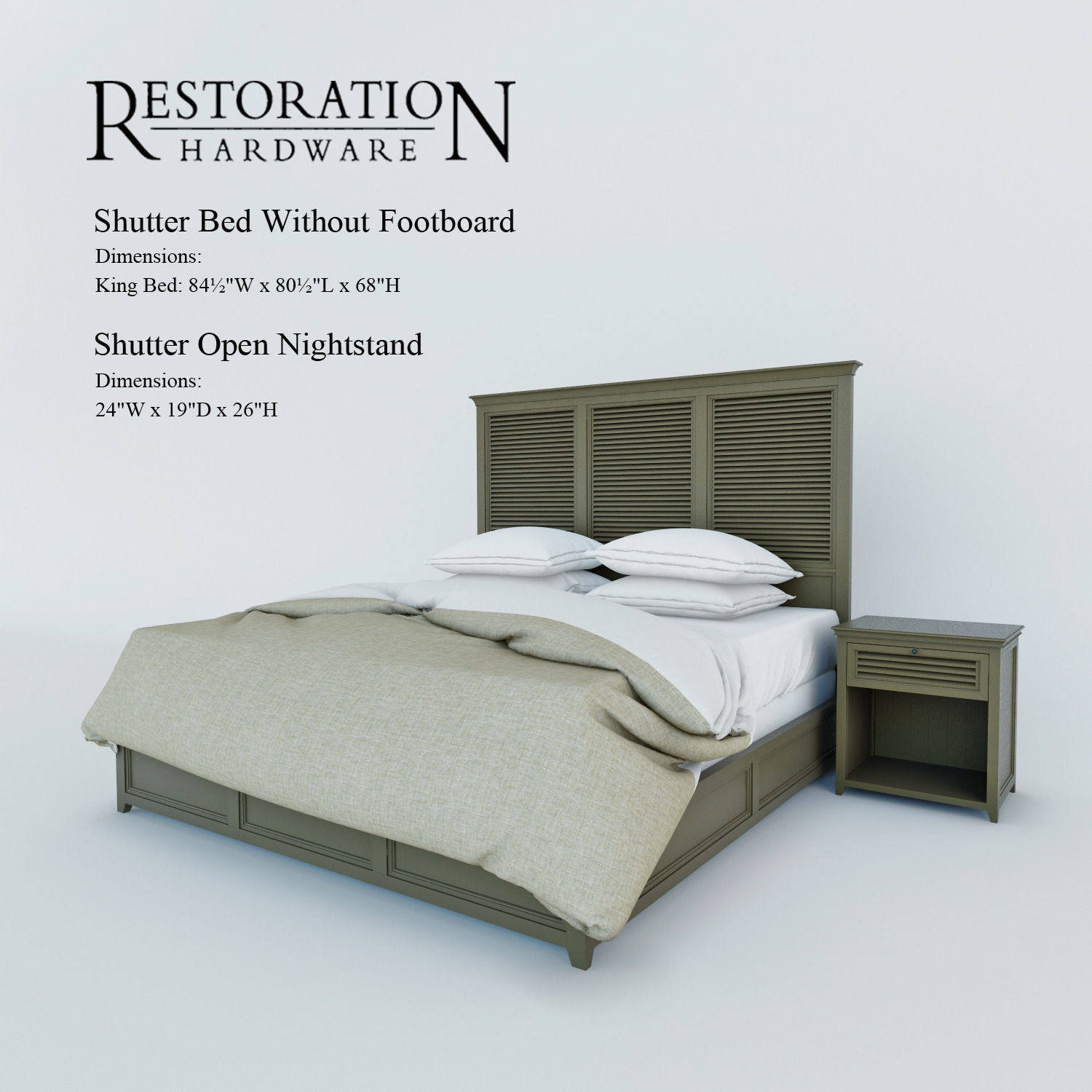 Restoration Hardware Shutter Bed Without Footboard 3d Model Max Fbx Restoration Hardware Shutter Bed Without Footboard 3d Model Max Fbx Unitypackage Prefab 1