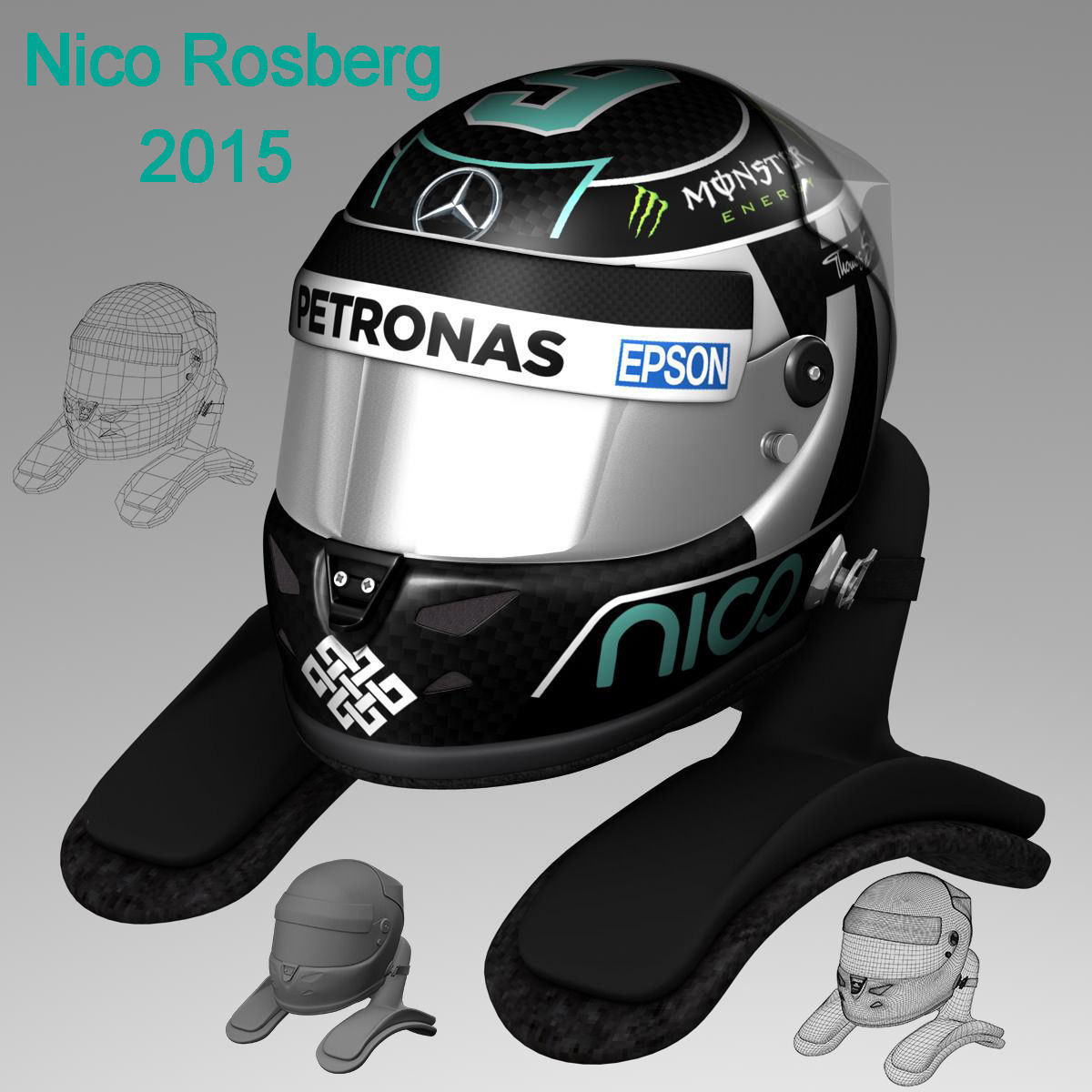 3D model Nico Rosberg Helmet 2015 VR / AR / low-poly OBJ ...