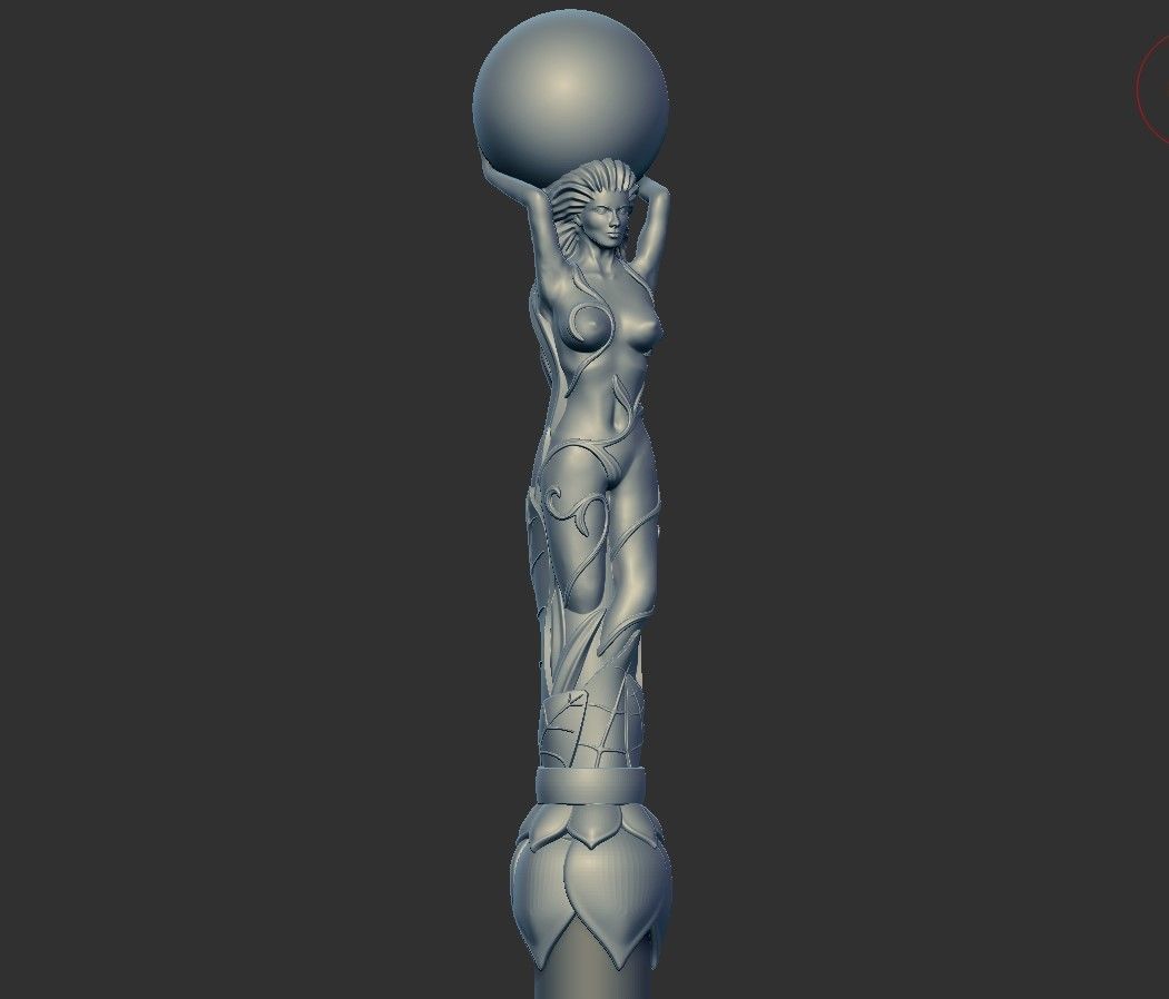 Cane with a figure of a girl 3D print model