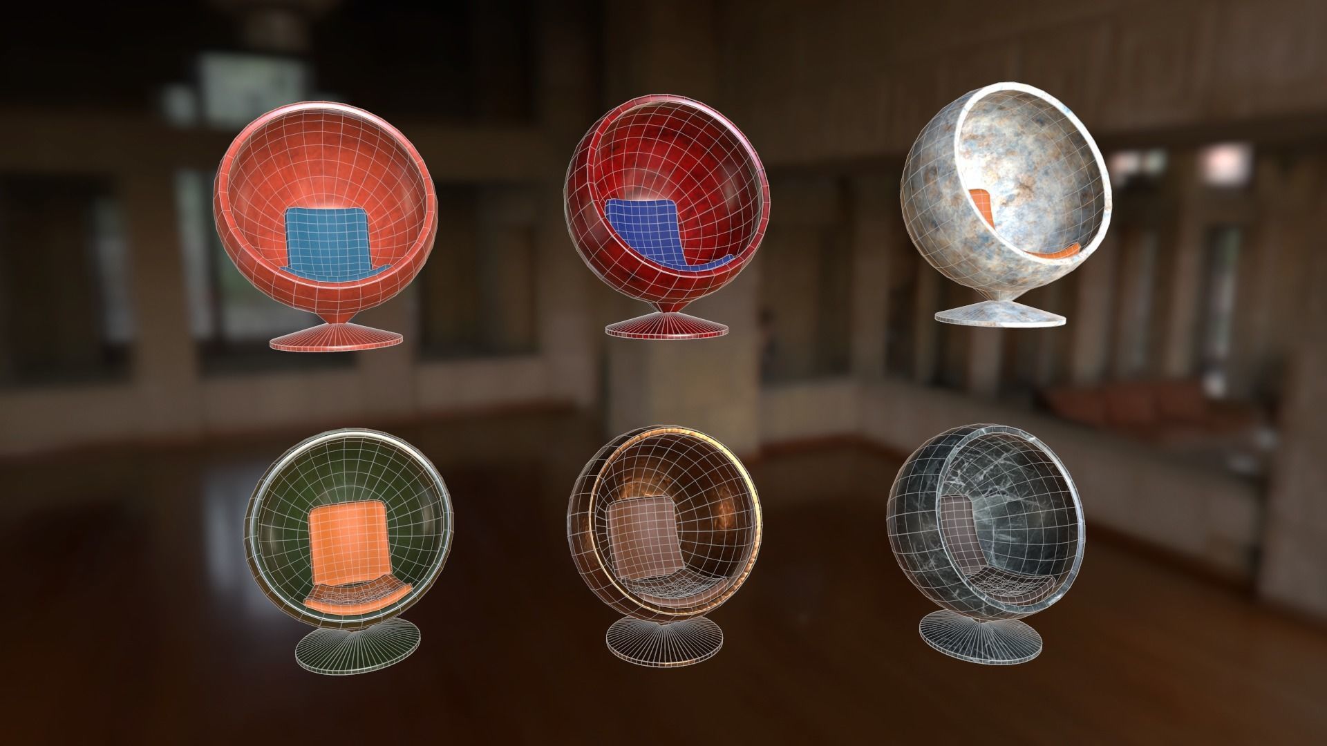 3D model Set of spherical chairs VR / AR / low-poly | CGTrader