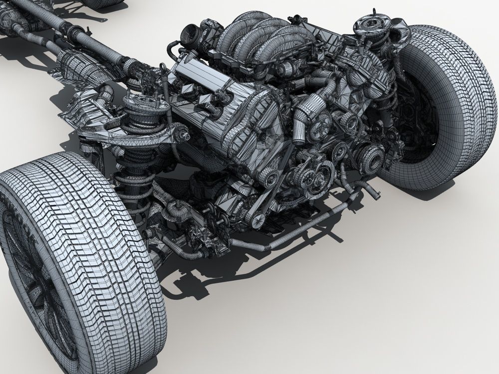 Car Chassis with Engine 3D model CGTrader