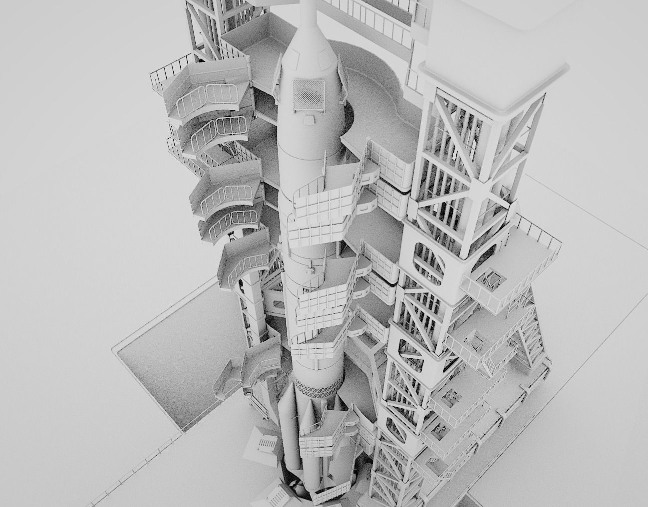 Proton Rocket launch pad 3D model rigged CGTrader