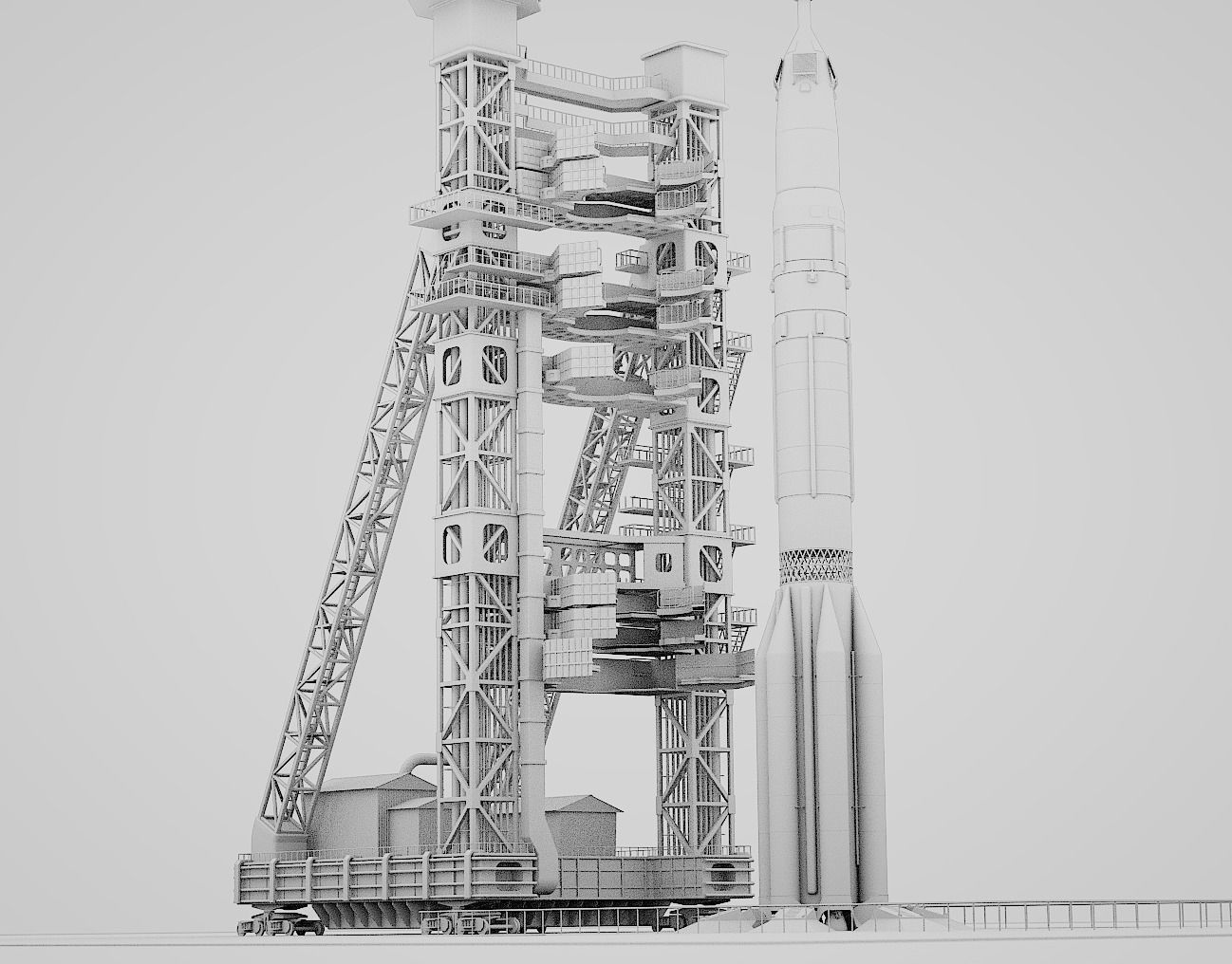 Proton Rocket launch pad 3D model rigged CGTrader