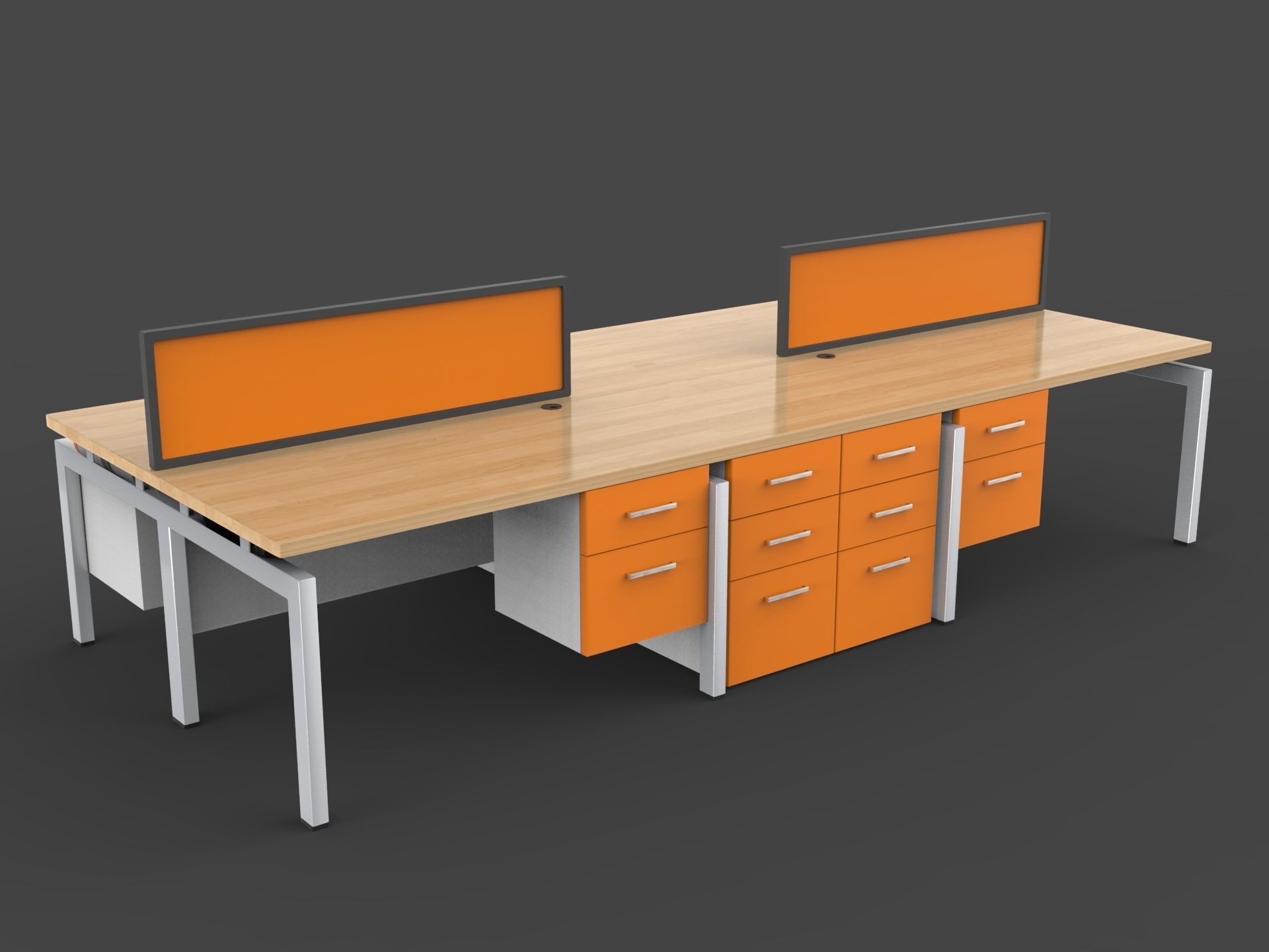 Workstation 2 office desk with orange accents 3D model | CGTrader