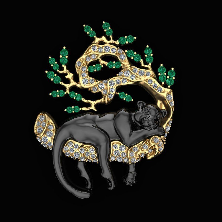 Sleeping panther brooch gem