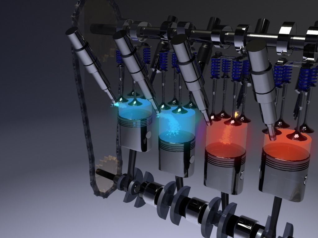 Inline Engine Animation Internal-combustion engine Engine Inline Four-Cylinder 3D model ...