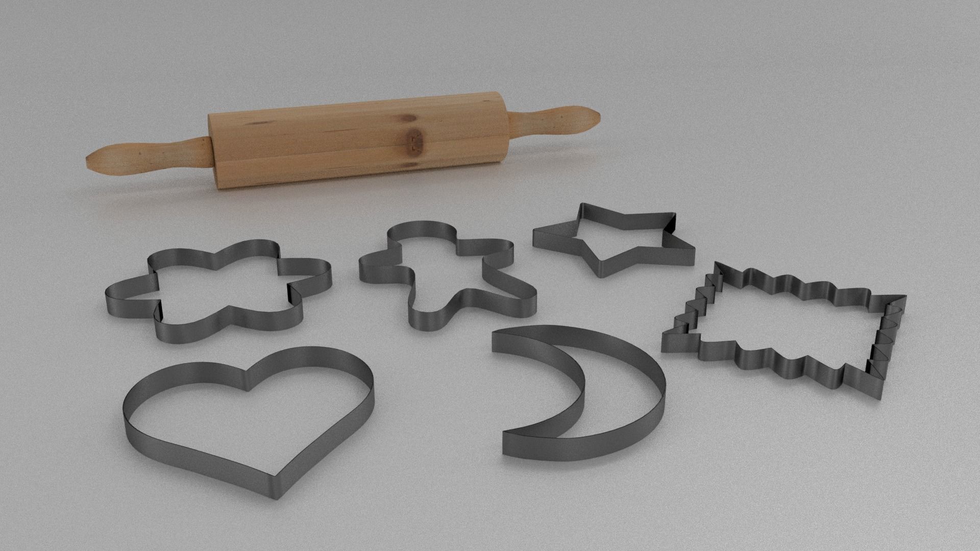 3D model Rolling Pin and Cookie Cutter Baking Set VR / AR / lowpoly CGTrader
