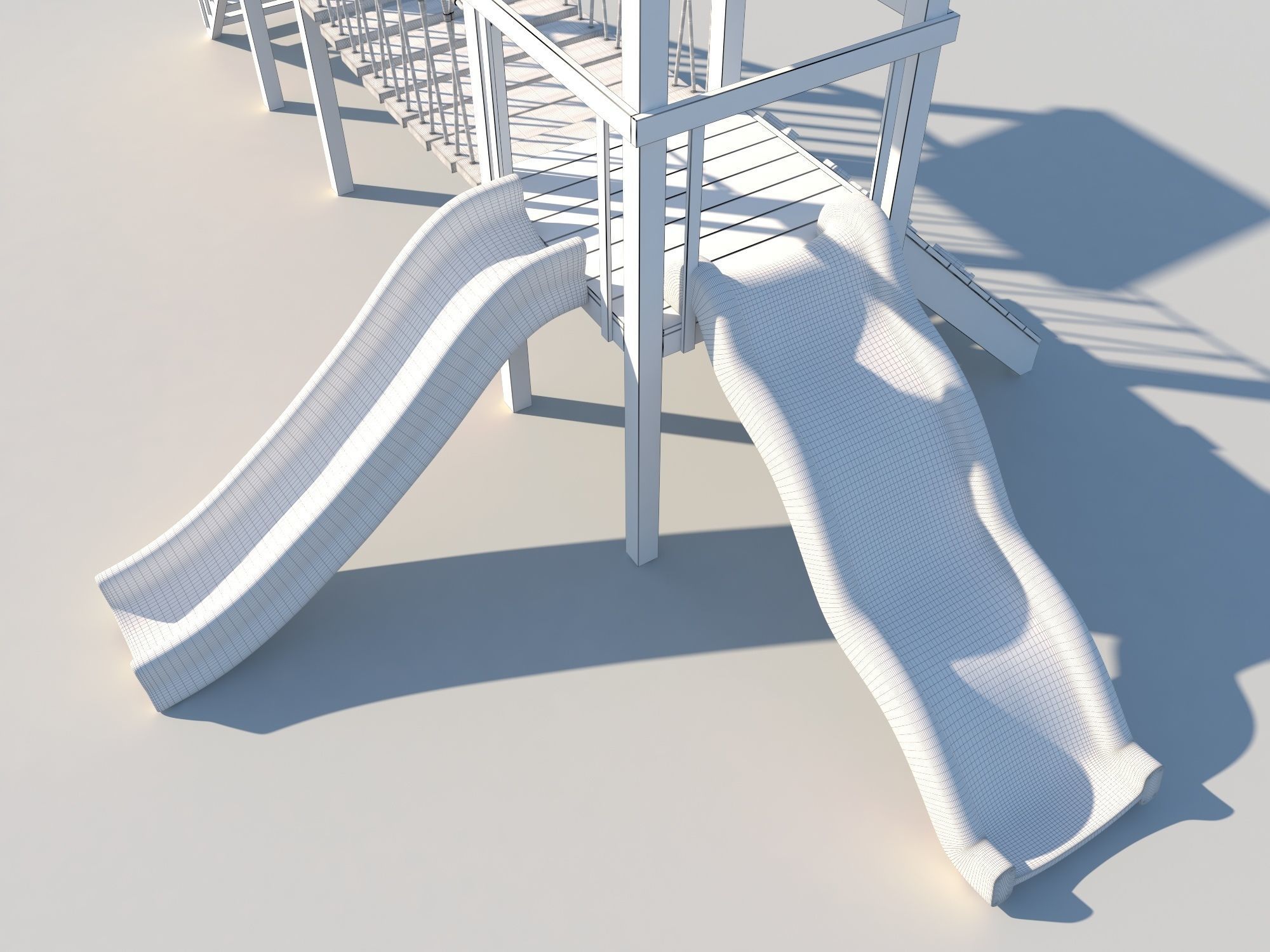 Playground Wooden Fort With Slides 3D model CGTrader
