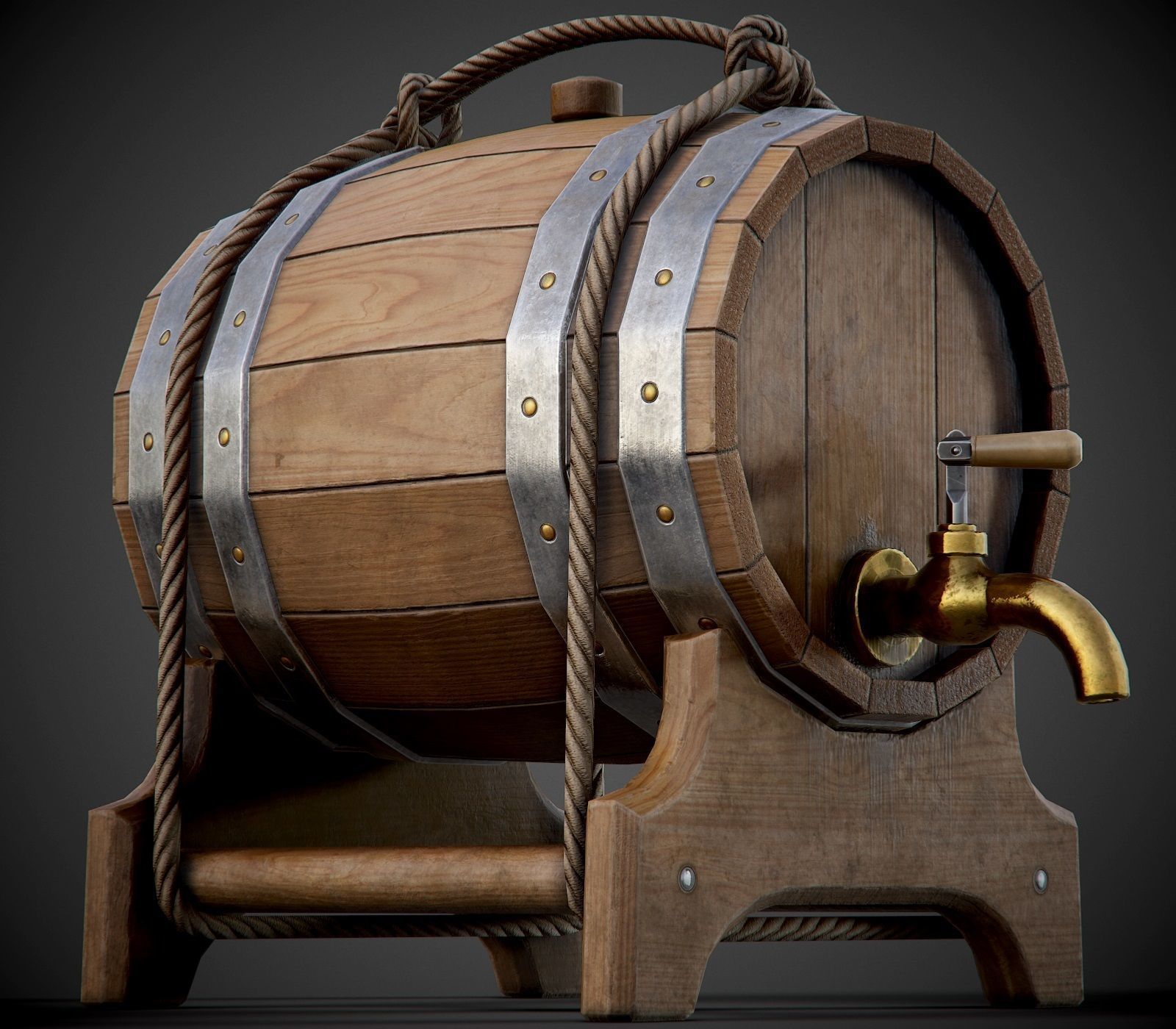 3D asset Wooden Barrel for Booze PBR GameReady