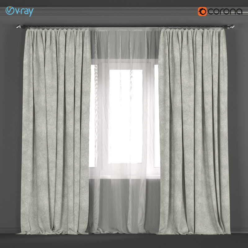 Light Green Velvet Curtains With Tulle 3d Model Cgtrader