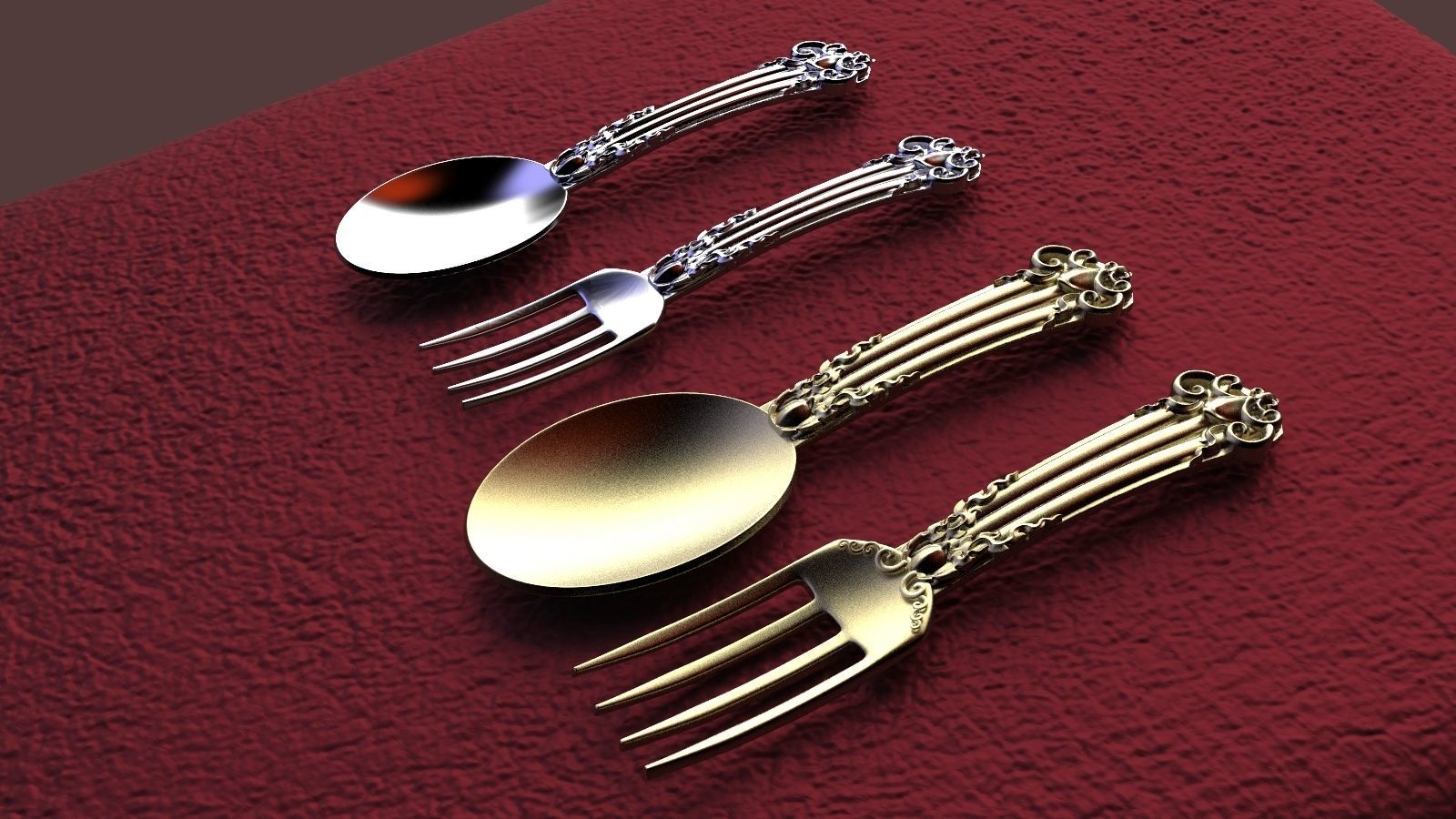 Fork and Spoon Thai Pattern 3D model 3D printable CGTrader
