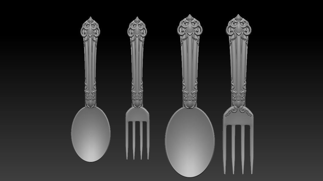 Fork and Spoon Thai Pattern 3D model 3D printable CGTrader