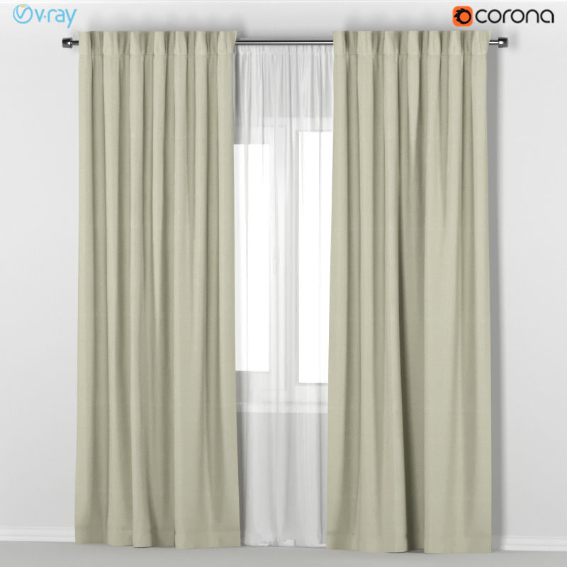 3d Model Ikea Vilborg Beige Thick Curtains Made Of