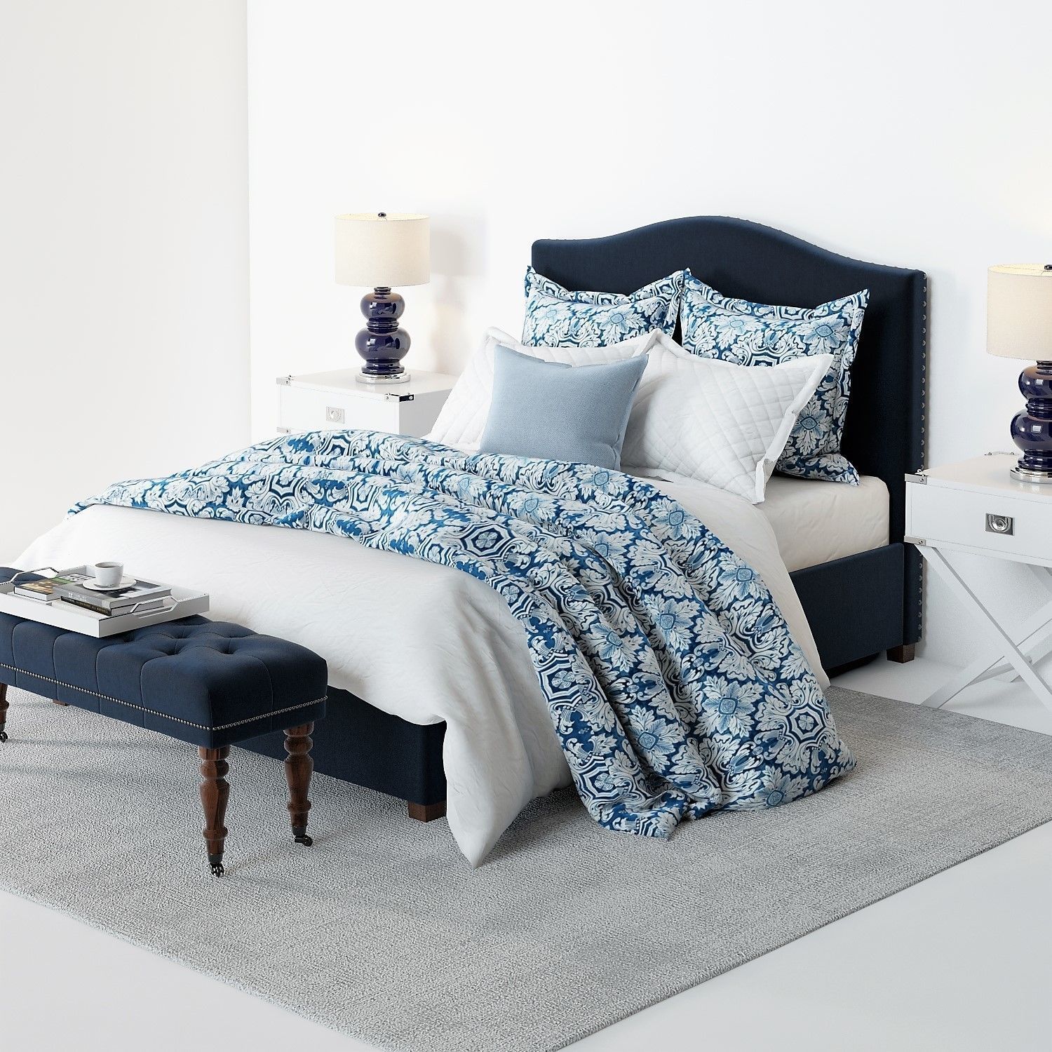 Pottery Barn Raleigh Bed 4 blue 3D model CGTrader