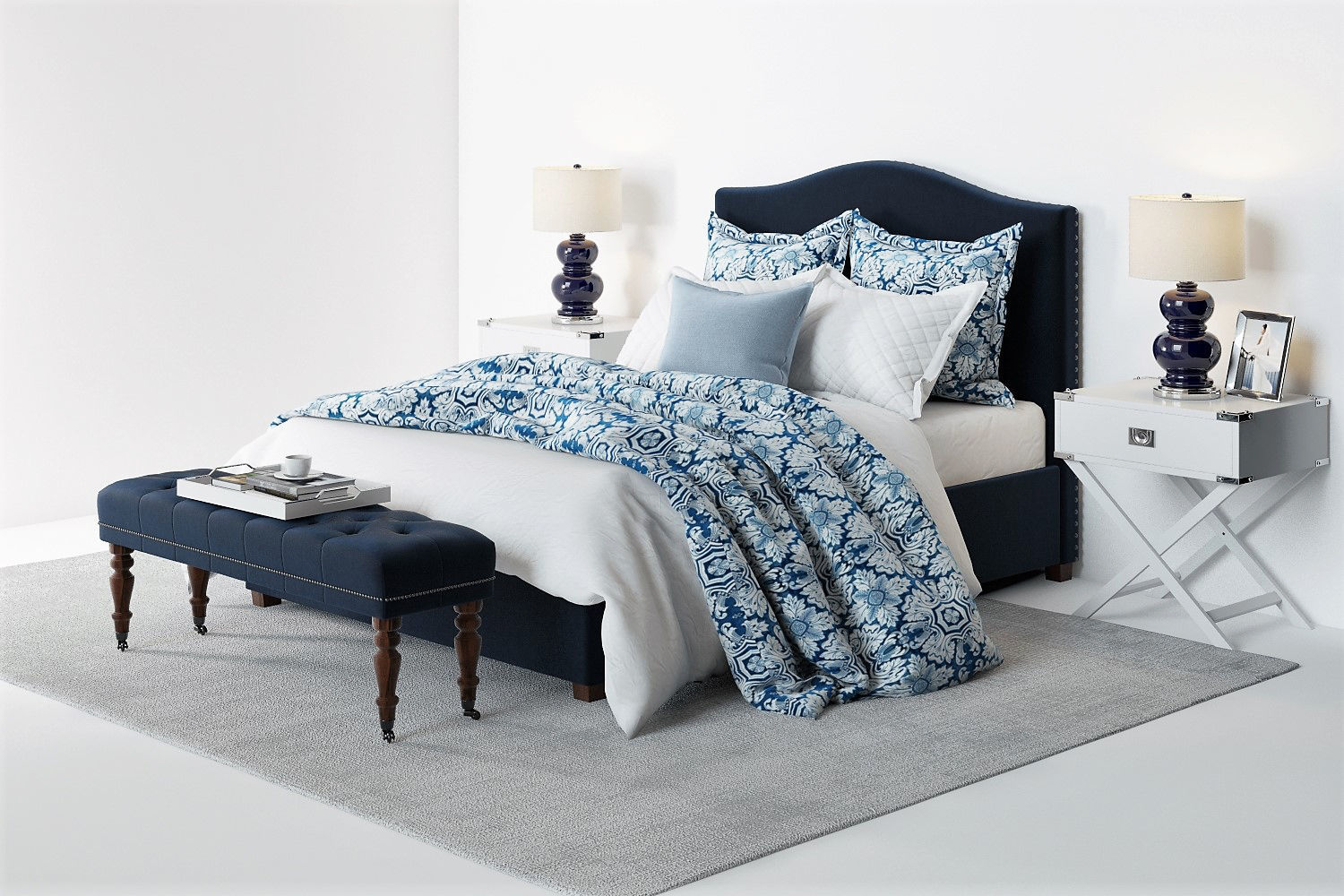 Pottery Barn Raleigh Bed 4 blue 3D model CGTrader