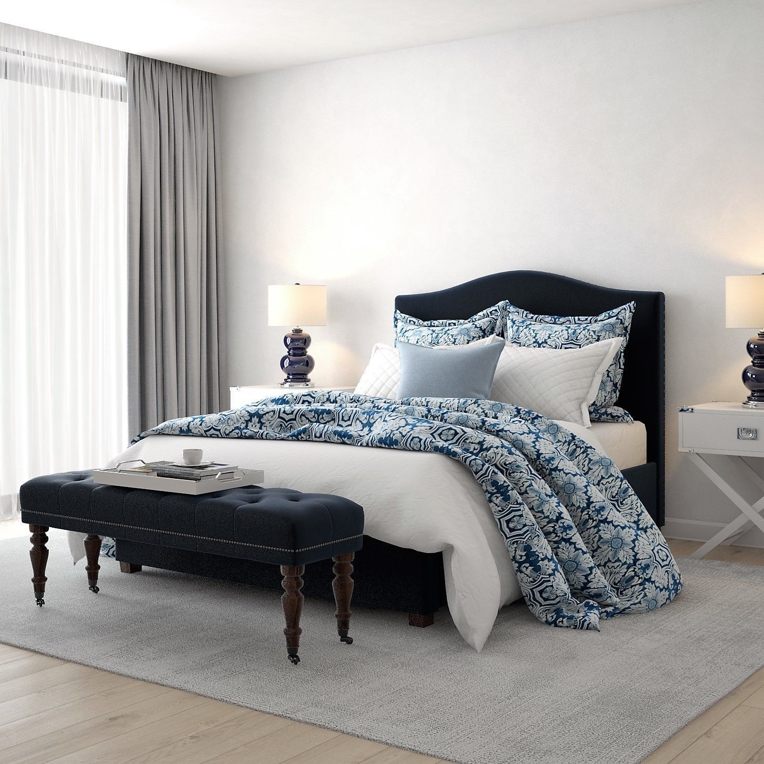 Pottery Barn Raleigh Bed 4 blue 3D model CGTrader