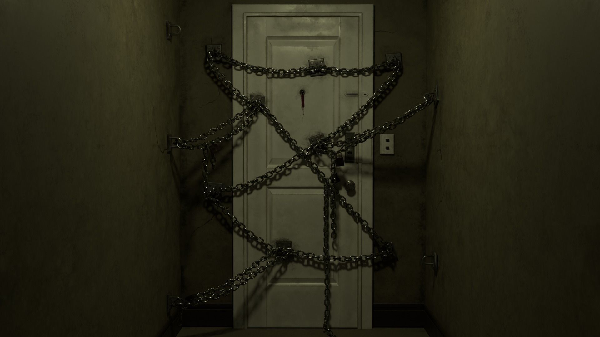 3D asset realtime Horror game door scene CGTrader