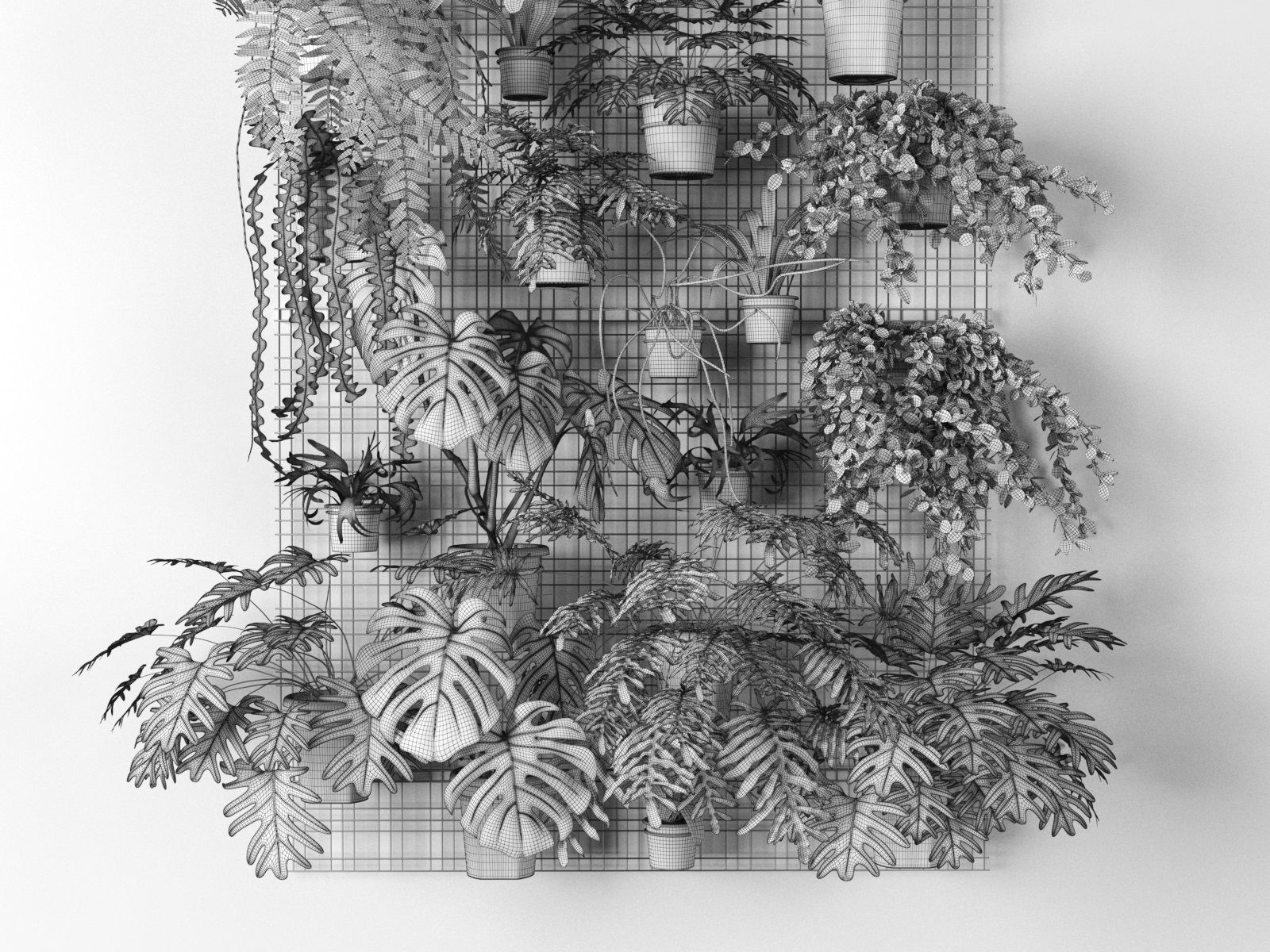 Wall Grid with Pot Plants 3D model CGTrader
