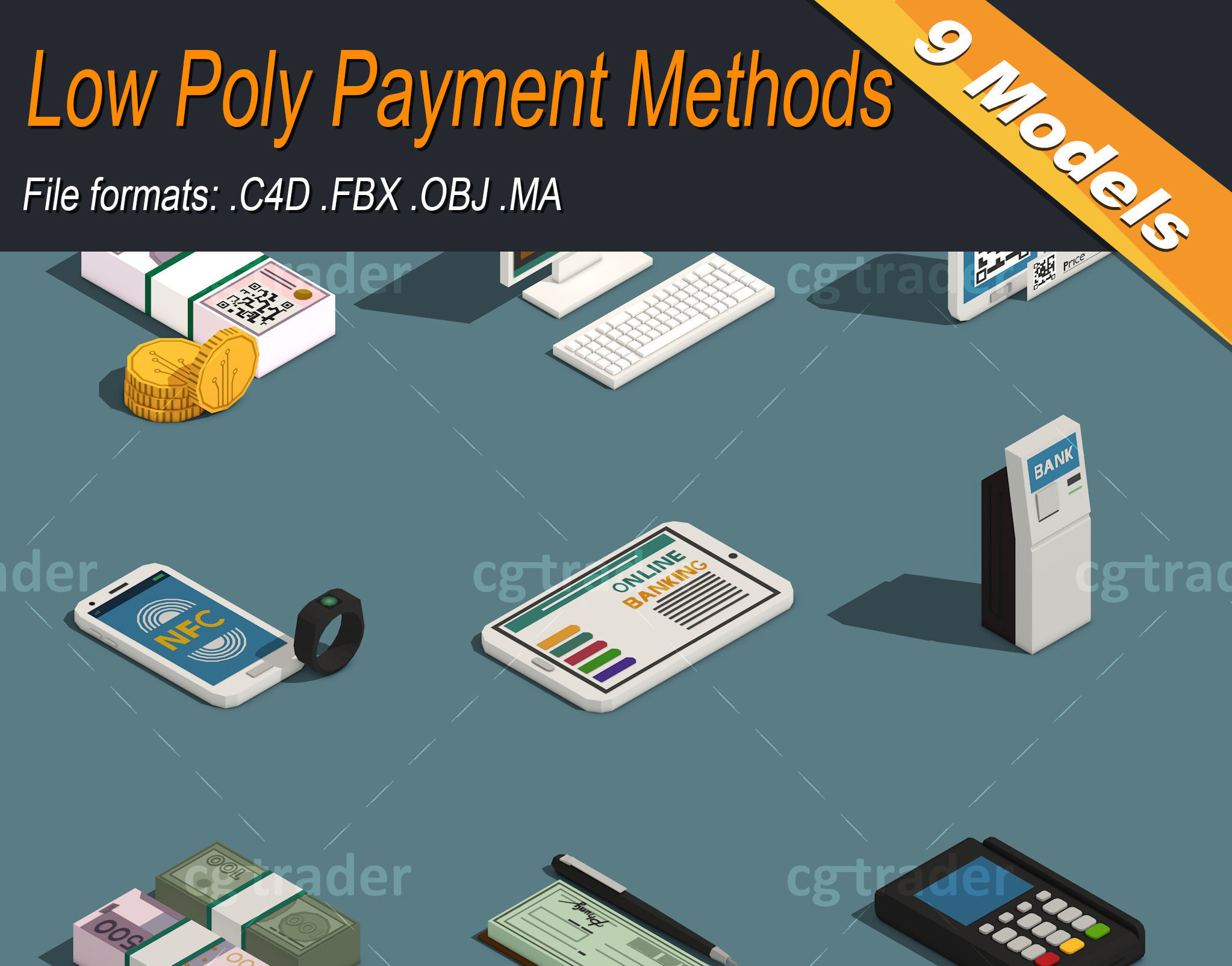 Low Poly Payment Methods Isometric