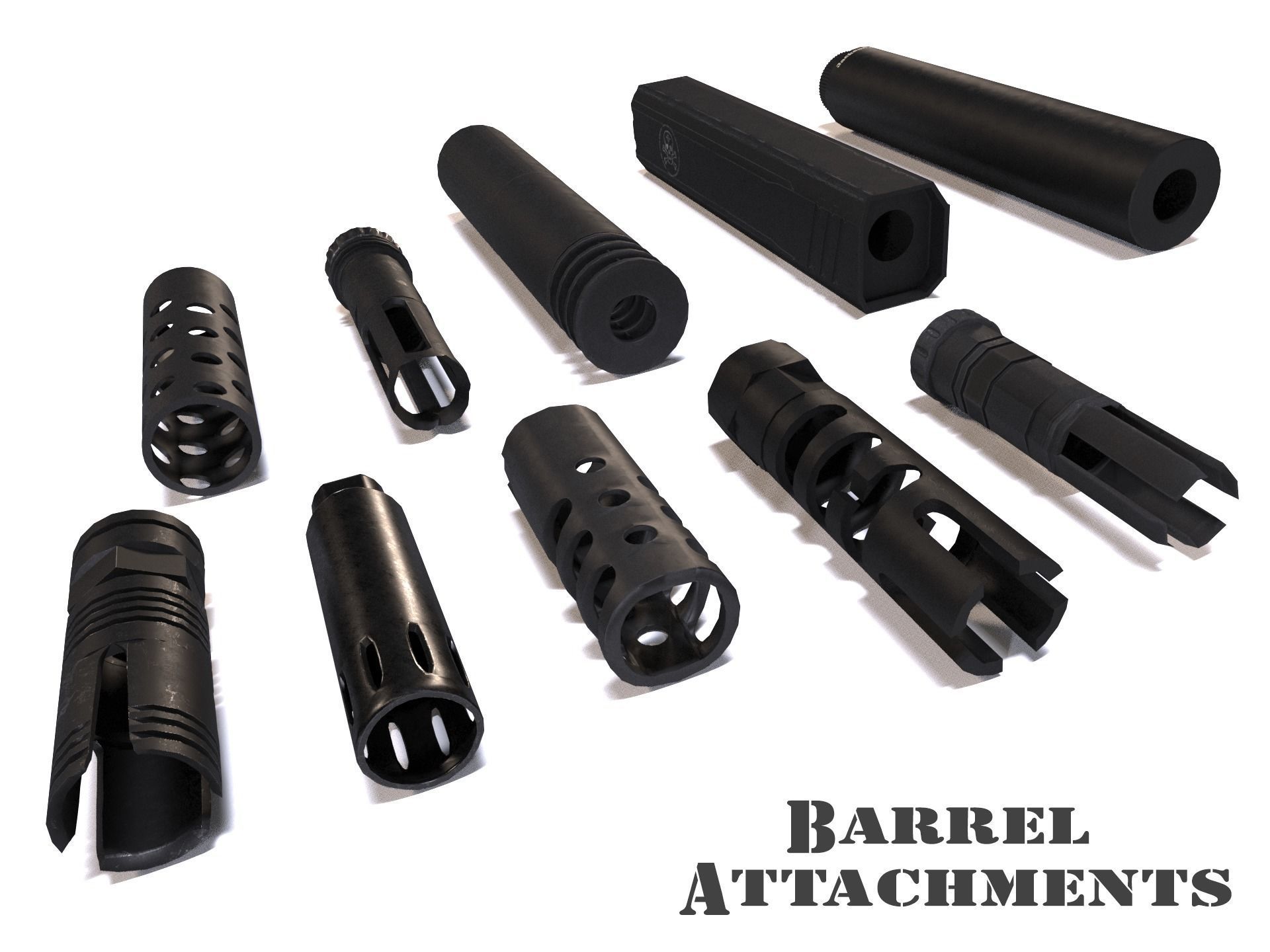 Barrel Attachments Pack Flash Muzzle 3D model 2