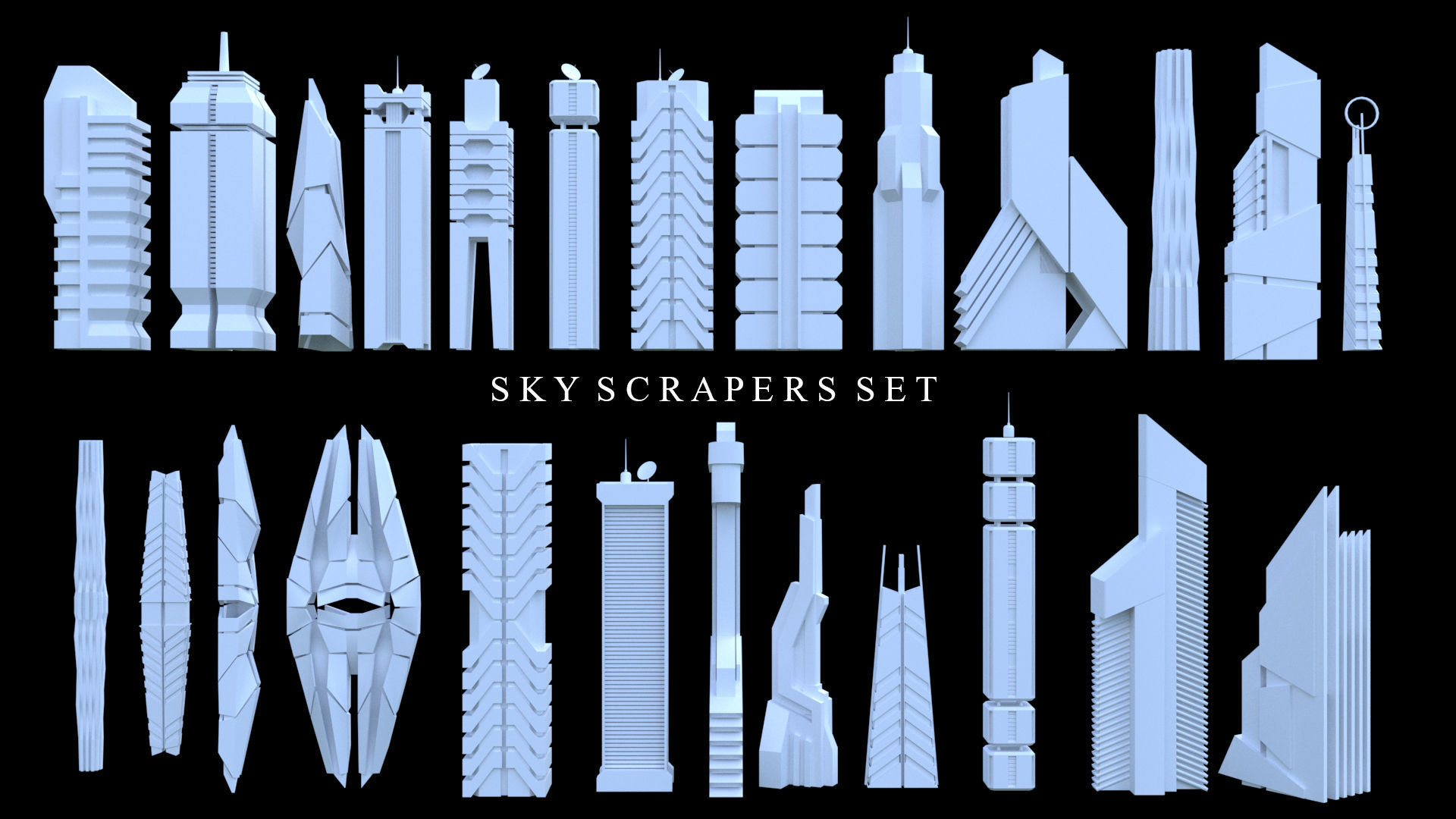 Sci-Fi SkyScraper Set Low Poly 3D model | CGTrader