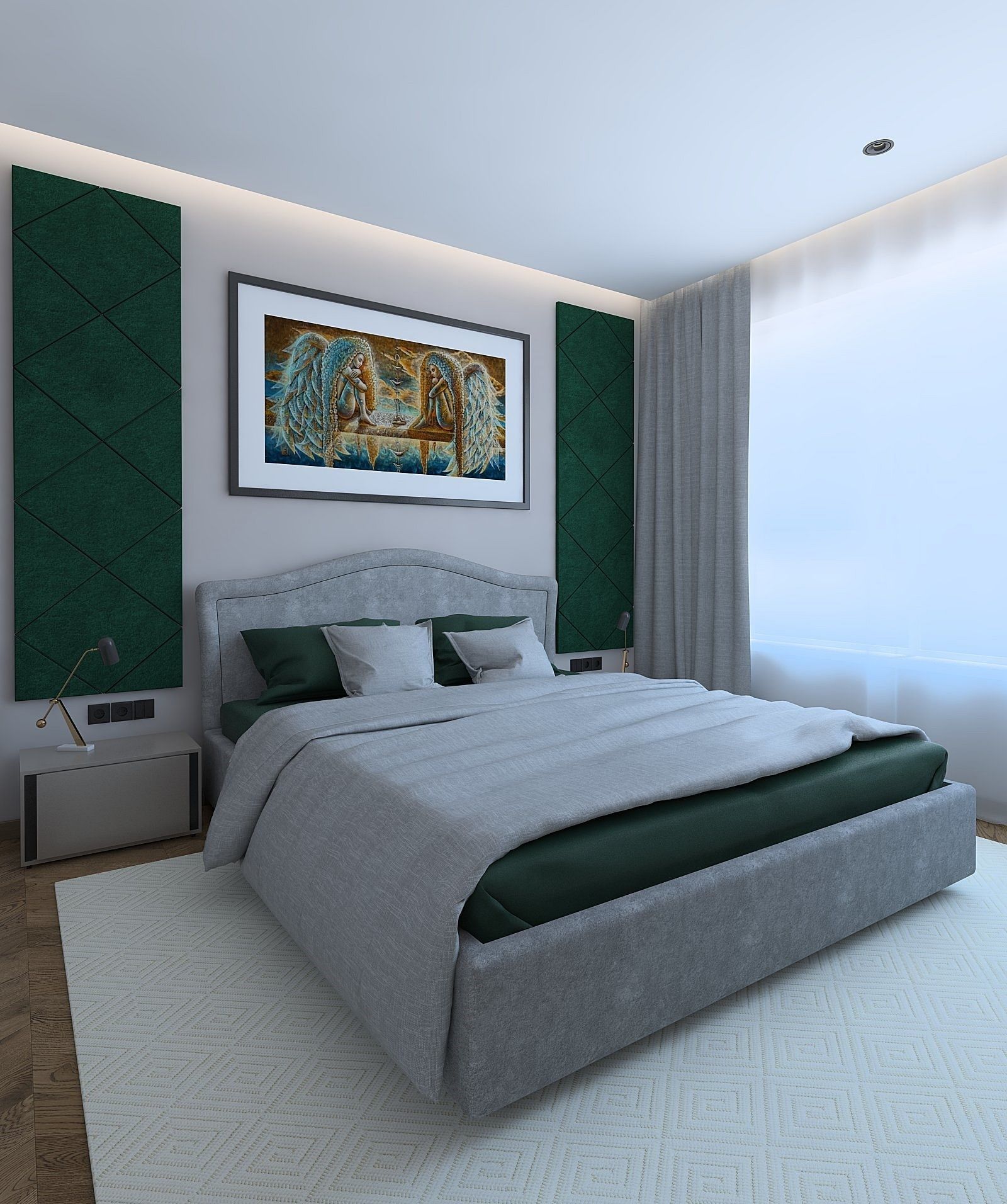 Classic style bedroom with green decor 3D model