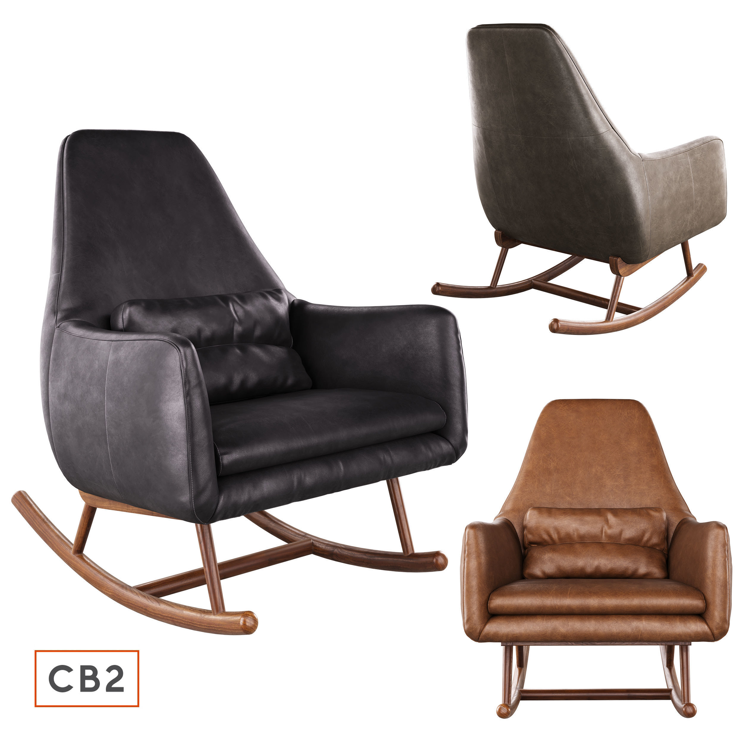 CB2 Saic Quantam leather rocking chair 3D model CGTrader