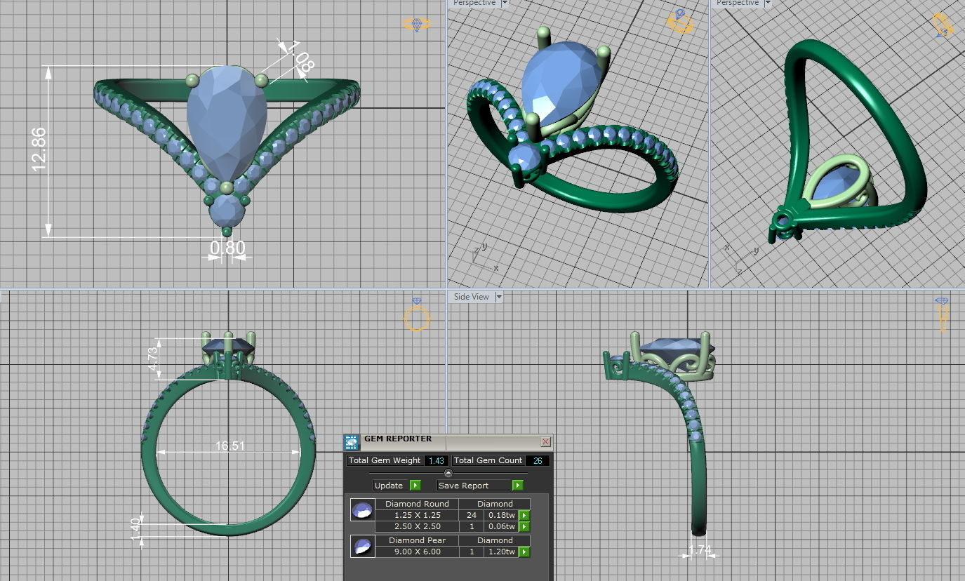 Pear Chevron Engagement ring Own design 9mm x 6mm pear stone 3D model ...