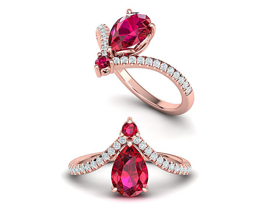 Pear Chevron Engagement ring Own design 9mm x 6mm pear stone 3D model ...