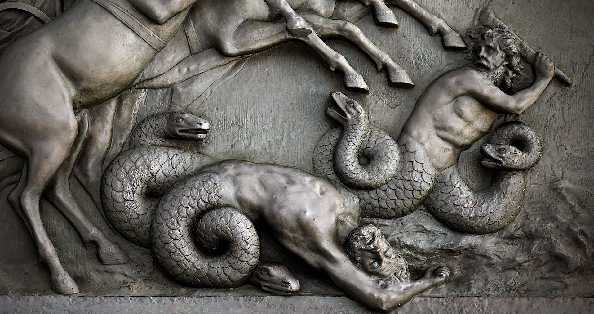 Zeus battle against creatures at Achilleion Corfu island