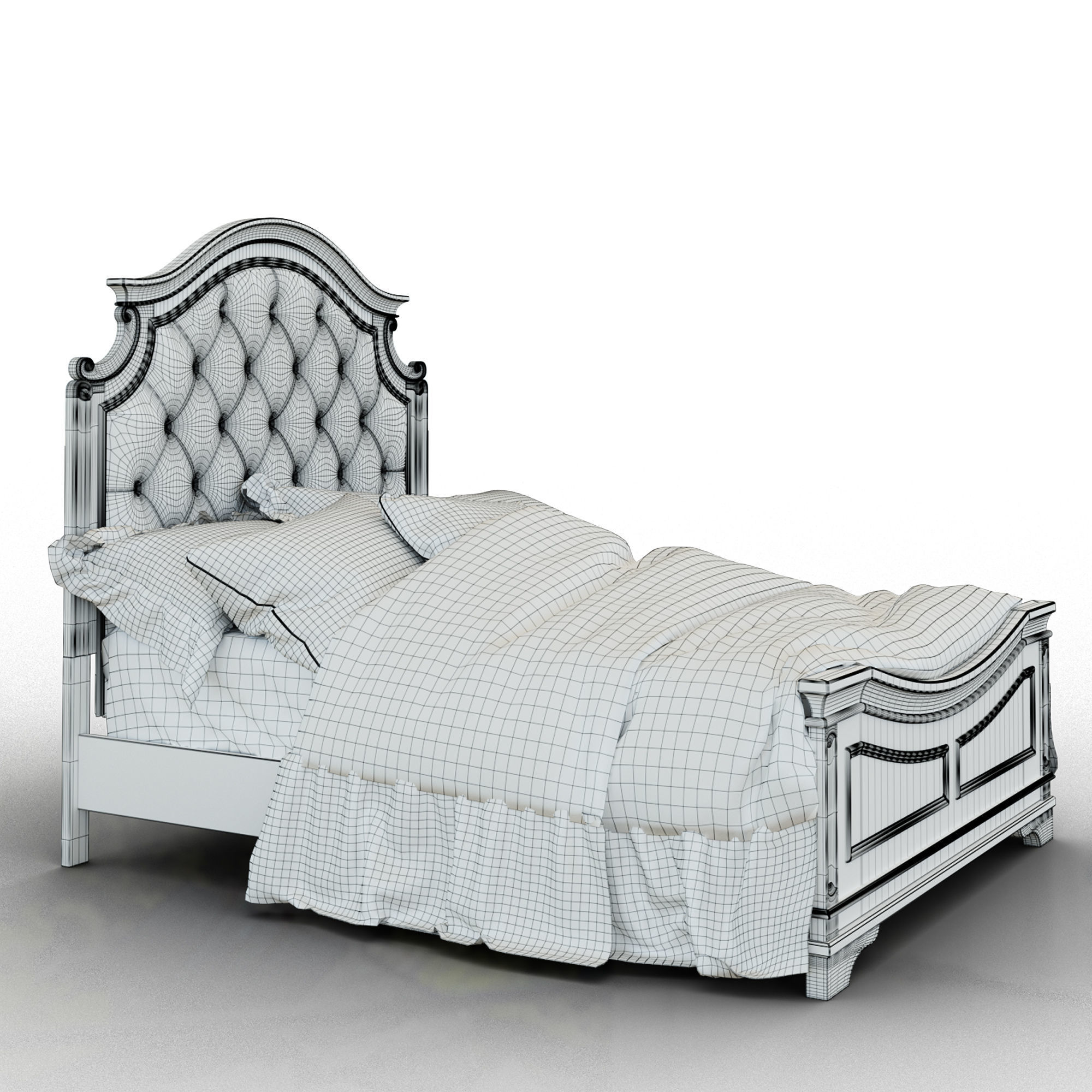 Realyn Chipped Two Tone Queen Upholstered Panel Bed 3D model CGTrader