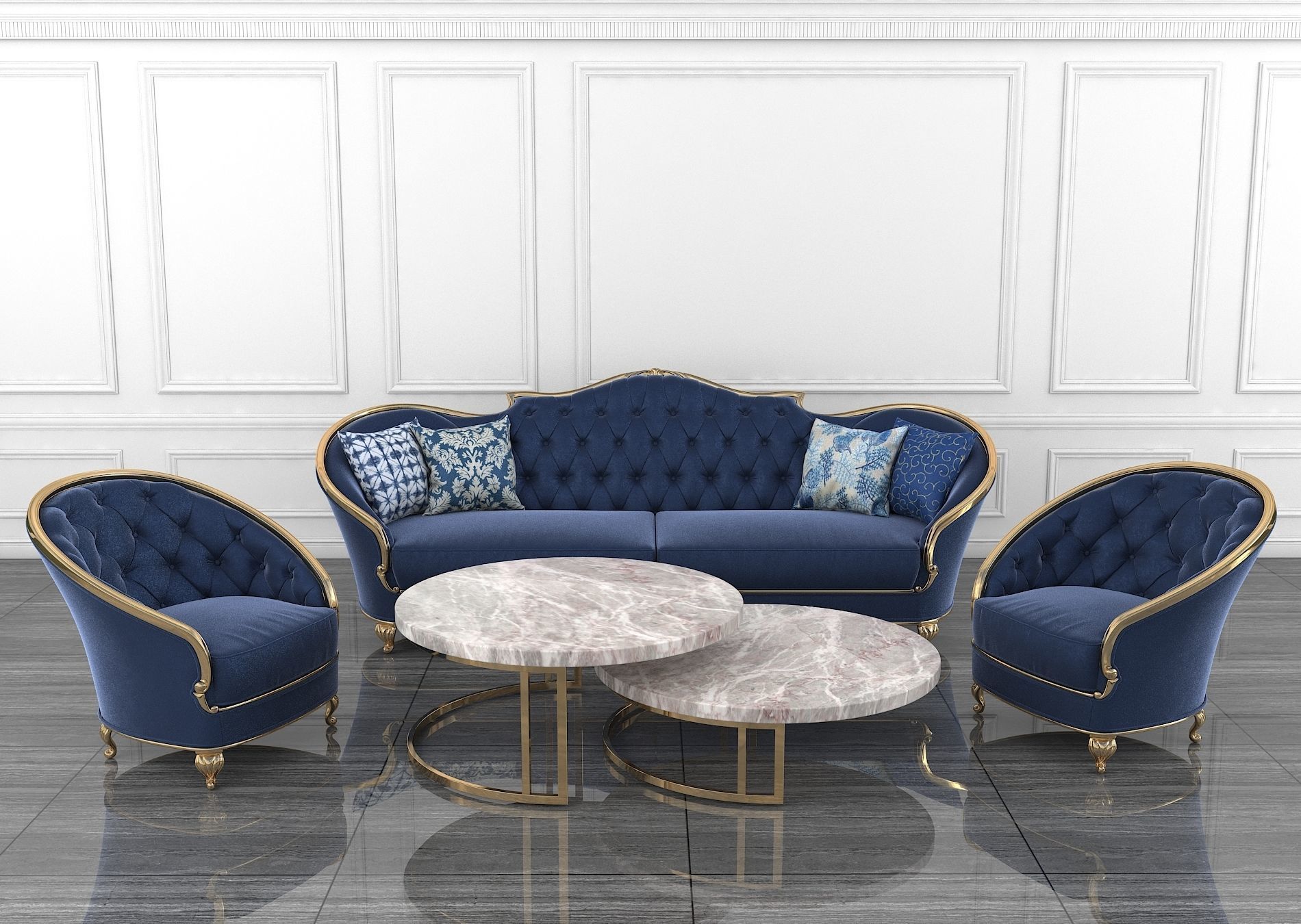 Neoclassical Living Room Tables and Chairs 3D model