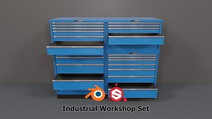 3d Asset Industrial Workshop Bumped Cabinets Drawers