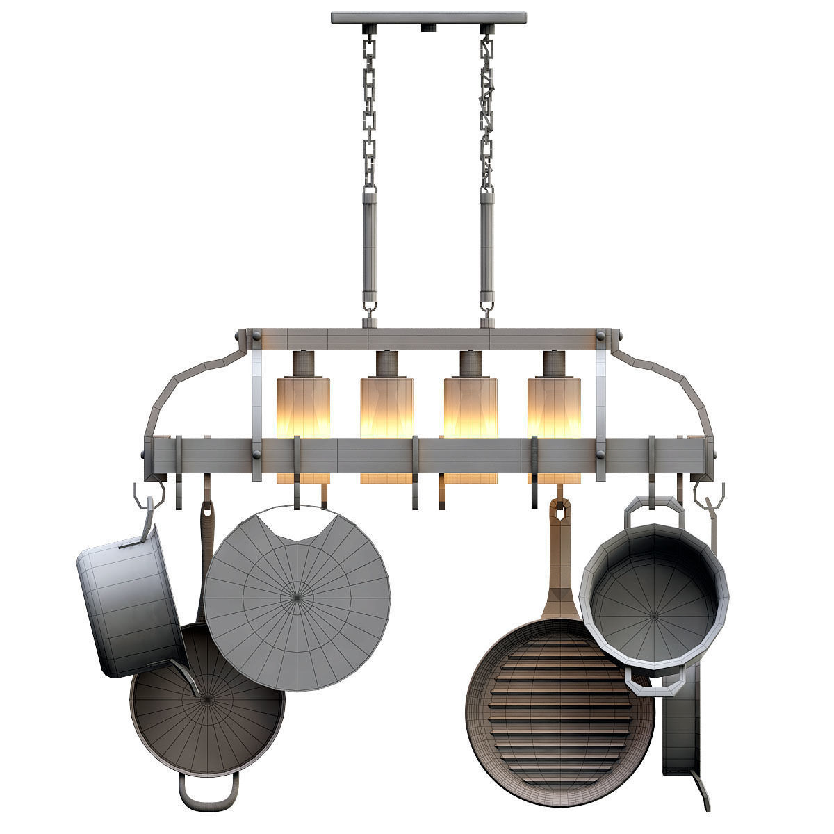 Bronze Kitchen Pot Rack Chandelier 3D model CGTrader