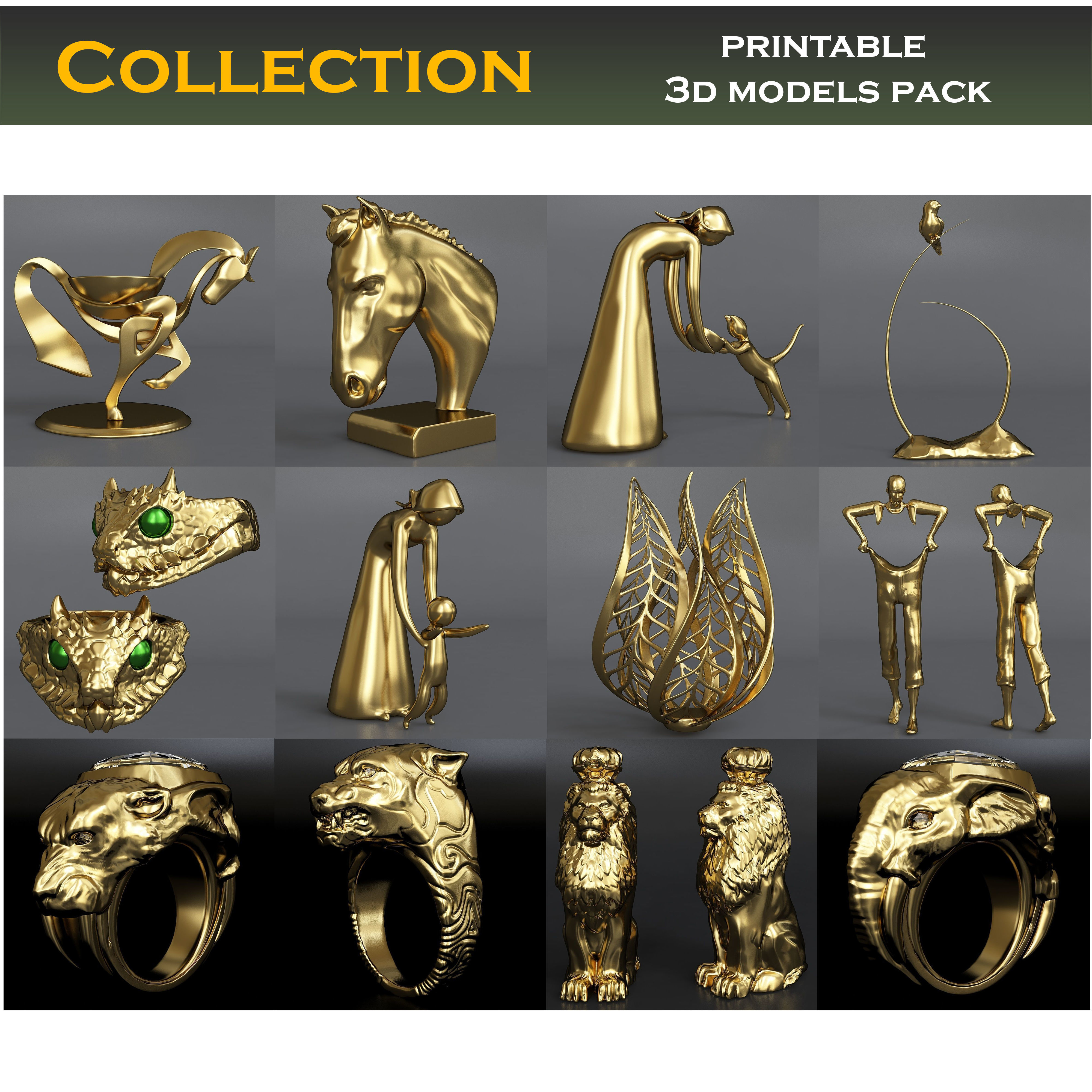 Collection models of decorative figurines of shapes  3d model Low-poly  3D print model