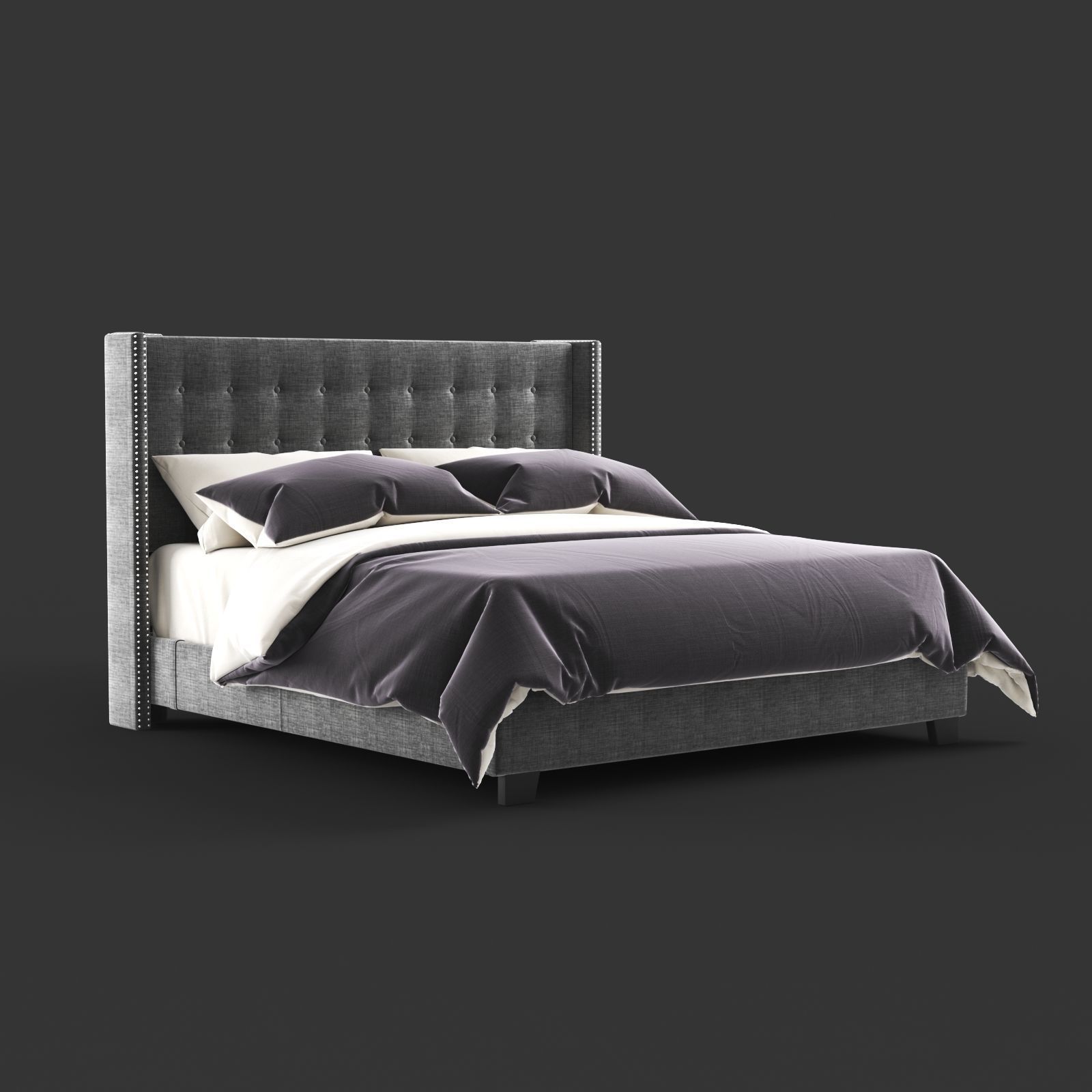 Overstock Melina Tufted Linen Wingback Bed 3D model CGTrader