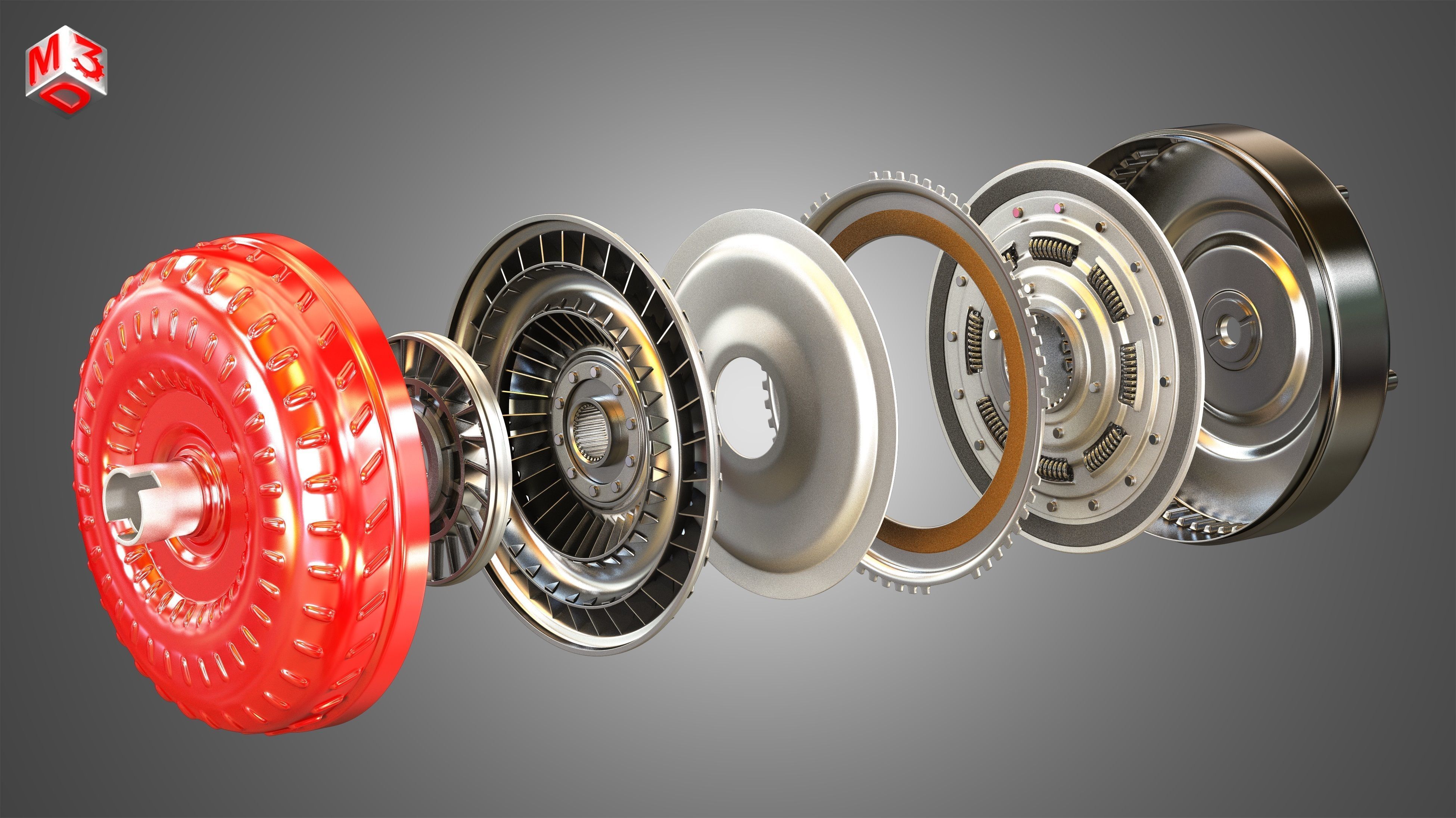 Transmission Torque Converter - with 5 Interior Parts 3D model | CGTrader