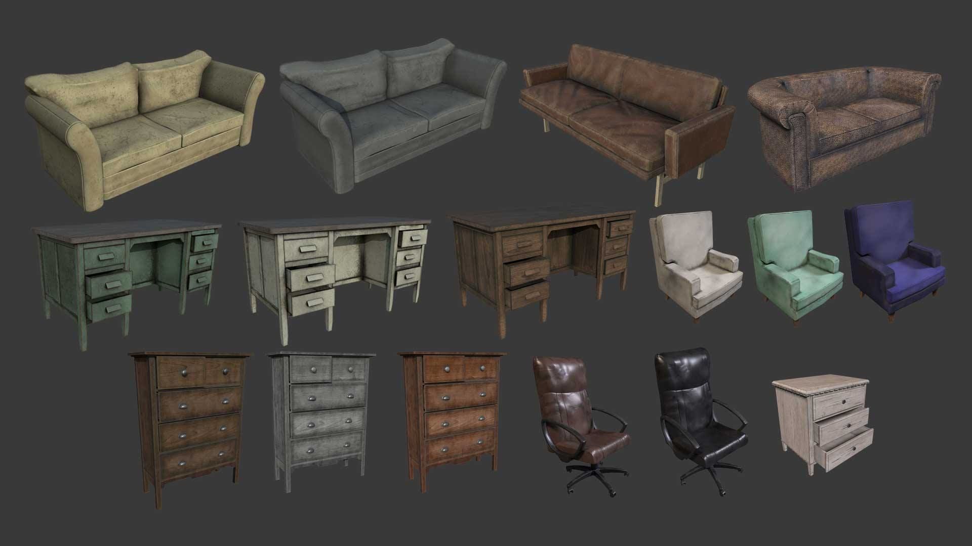Old Furniture Asset pack lowpoly CGTrader