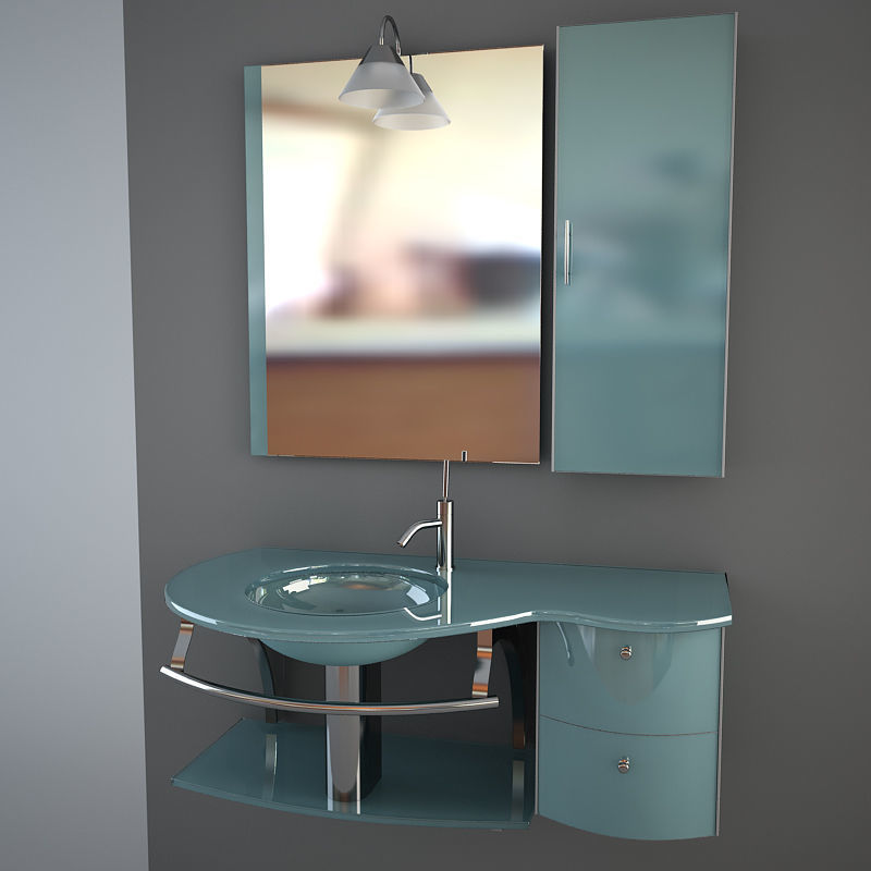Glass washbasin with mirror and lamp blue 3D model CGTrader