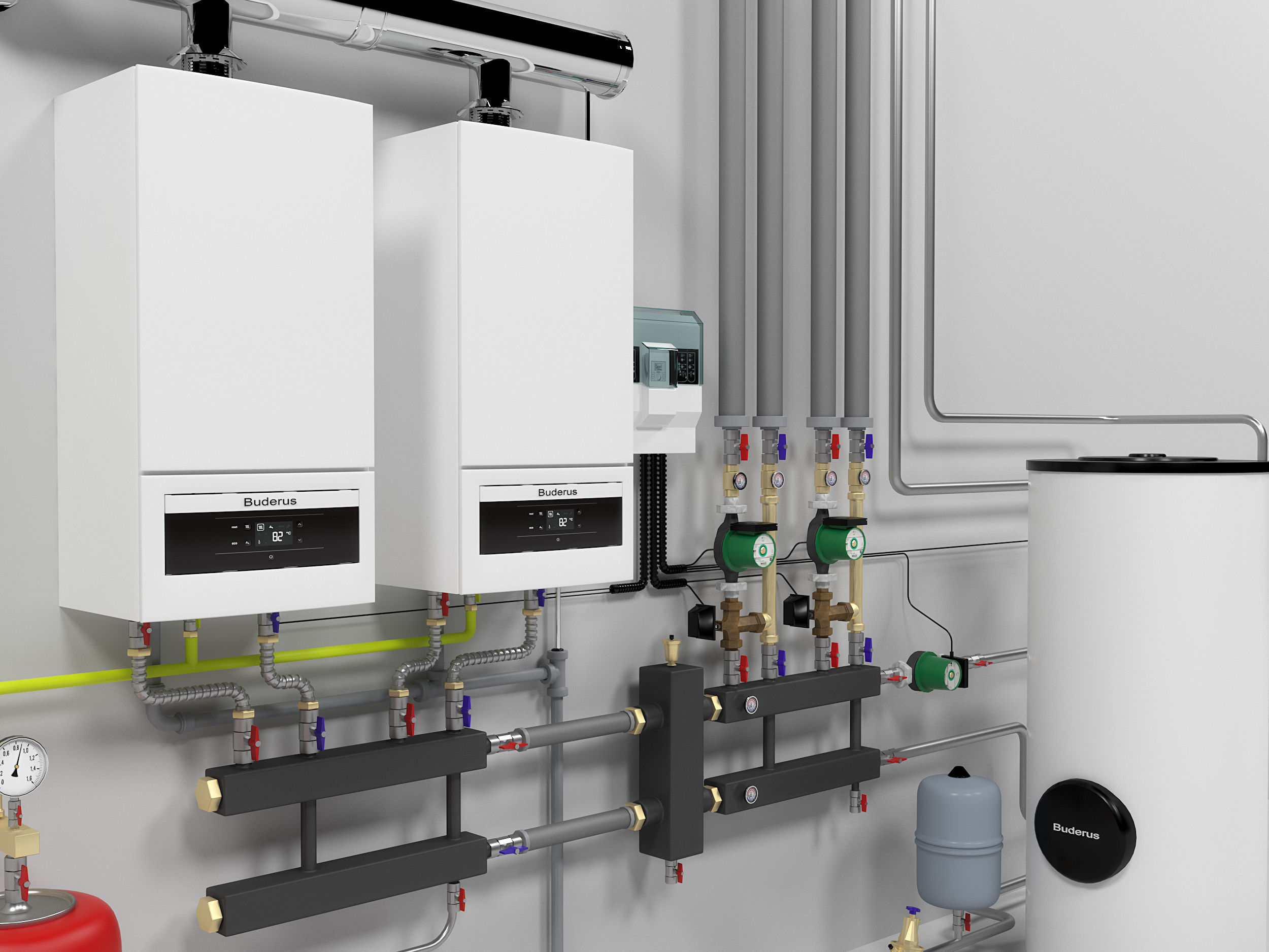 Boilers Buderus GB06224 cascade heating instalation 3D model CGTrader